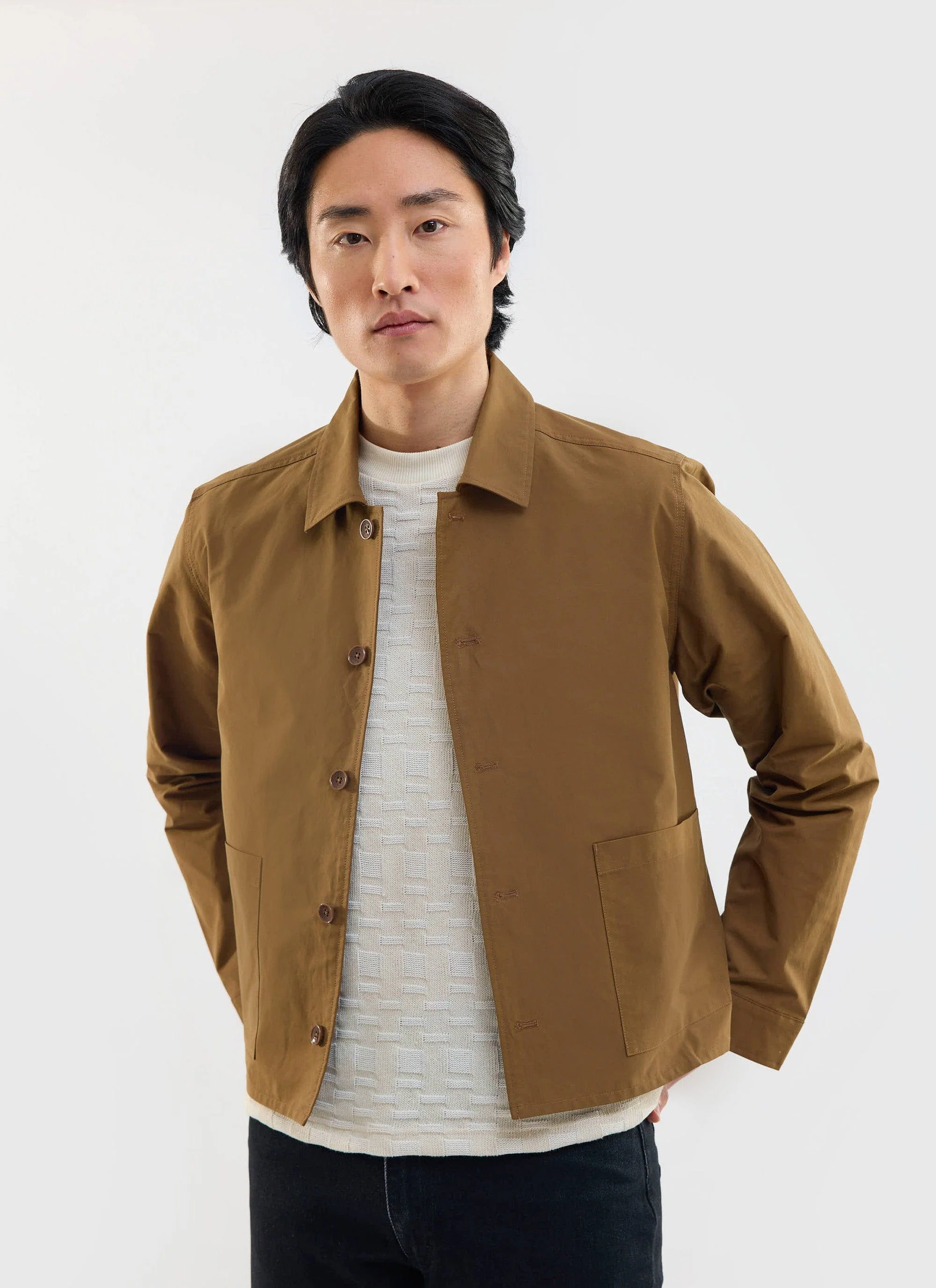 Boxy Cropped Pocket Overshirt | Brown - Image 3