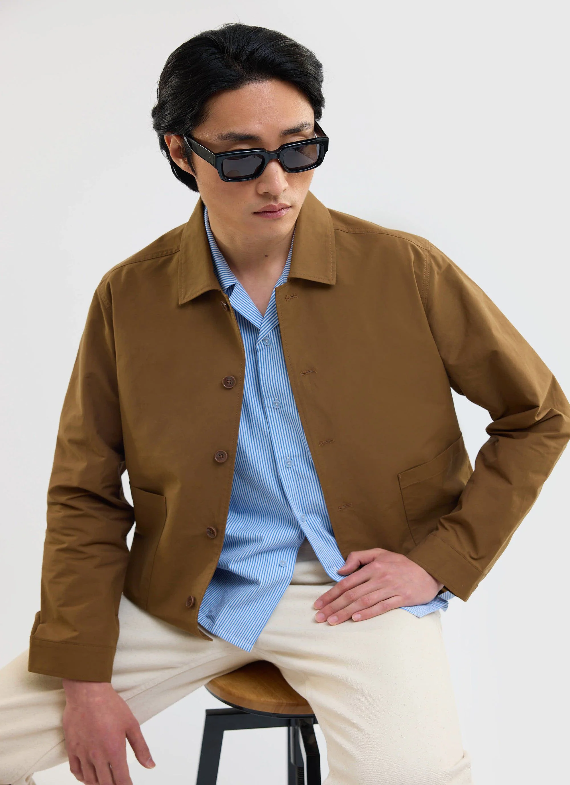 Boxy Cropped Pocket Overshirt | Brown - Image 8