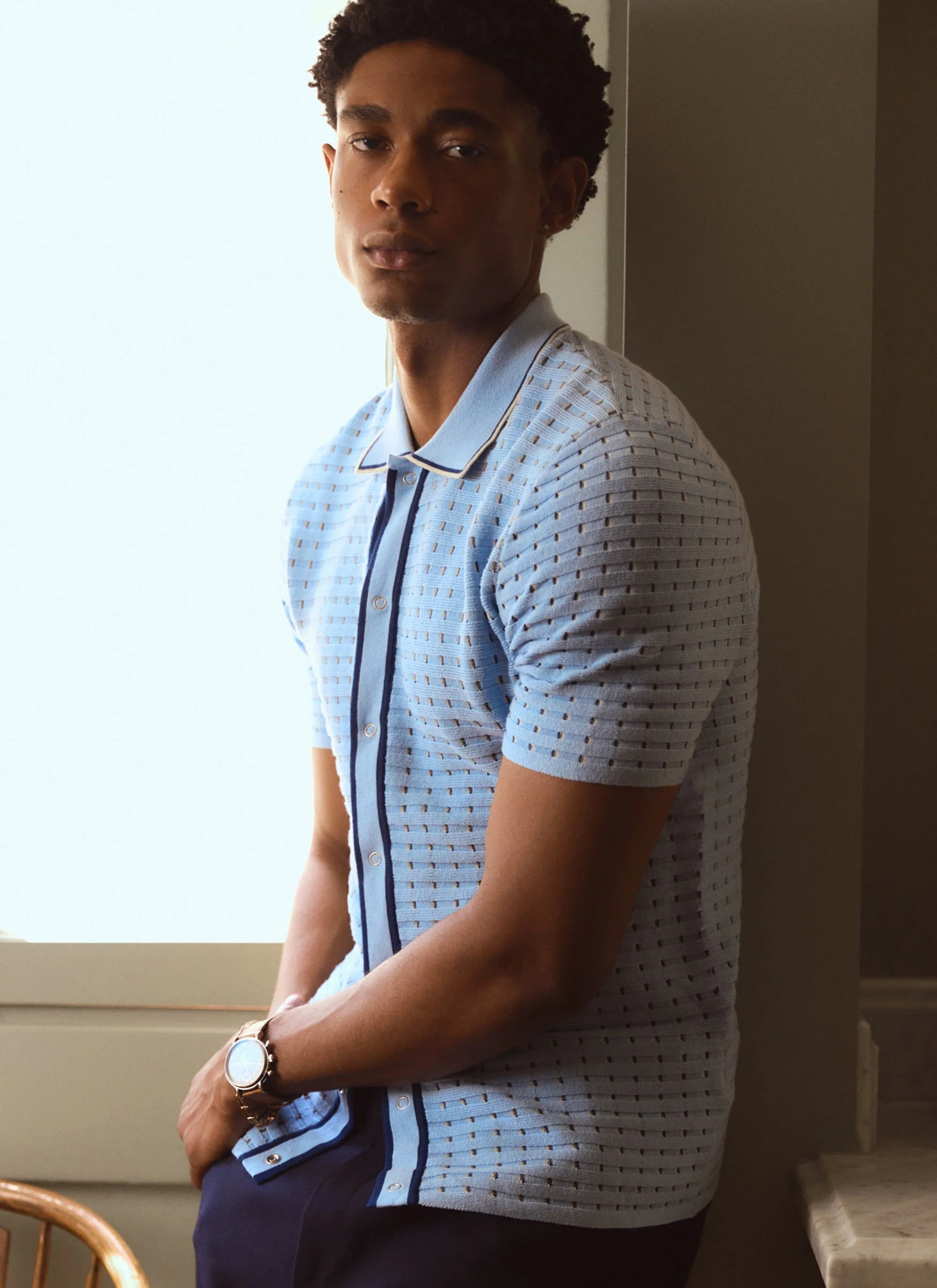 Broken Stripe Knitted Shirt | Percival x Ilaria | Blue - Image 10