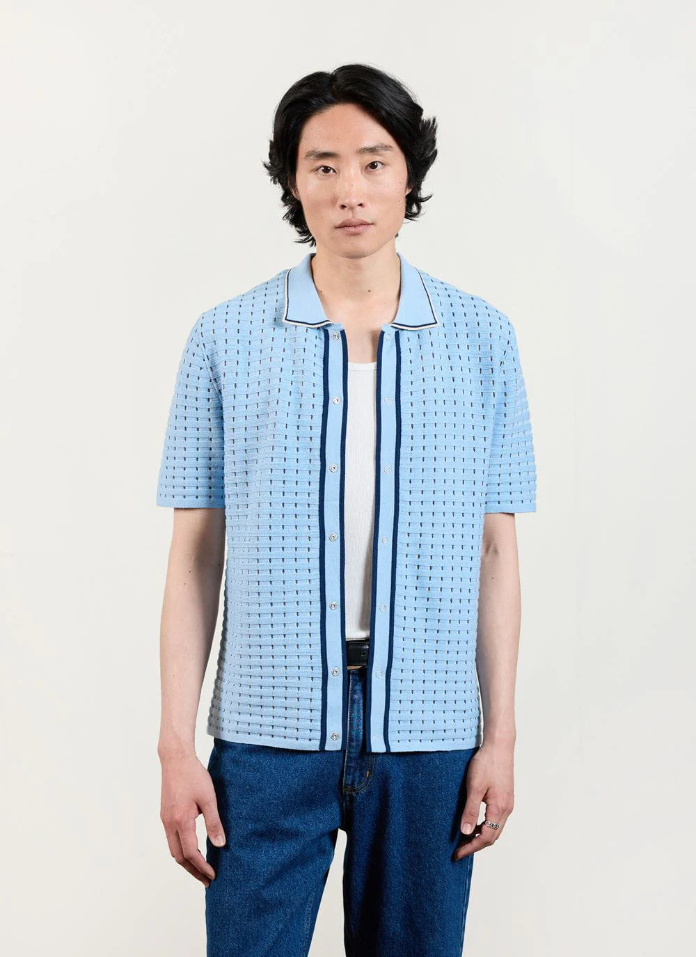 Broken Stripe Knitted Shirt | Percival x Ilaria | Blue - Image 4