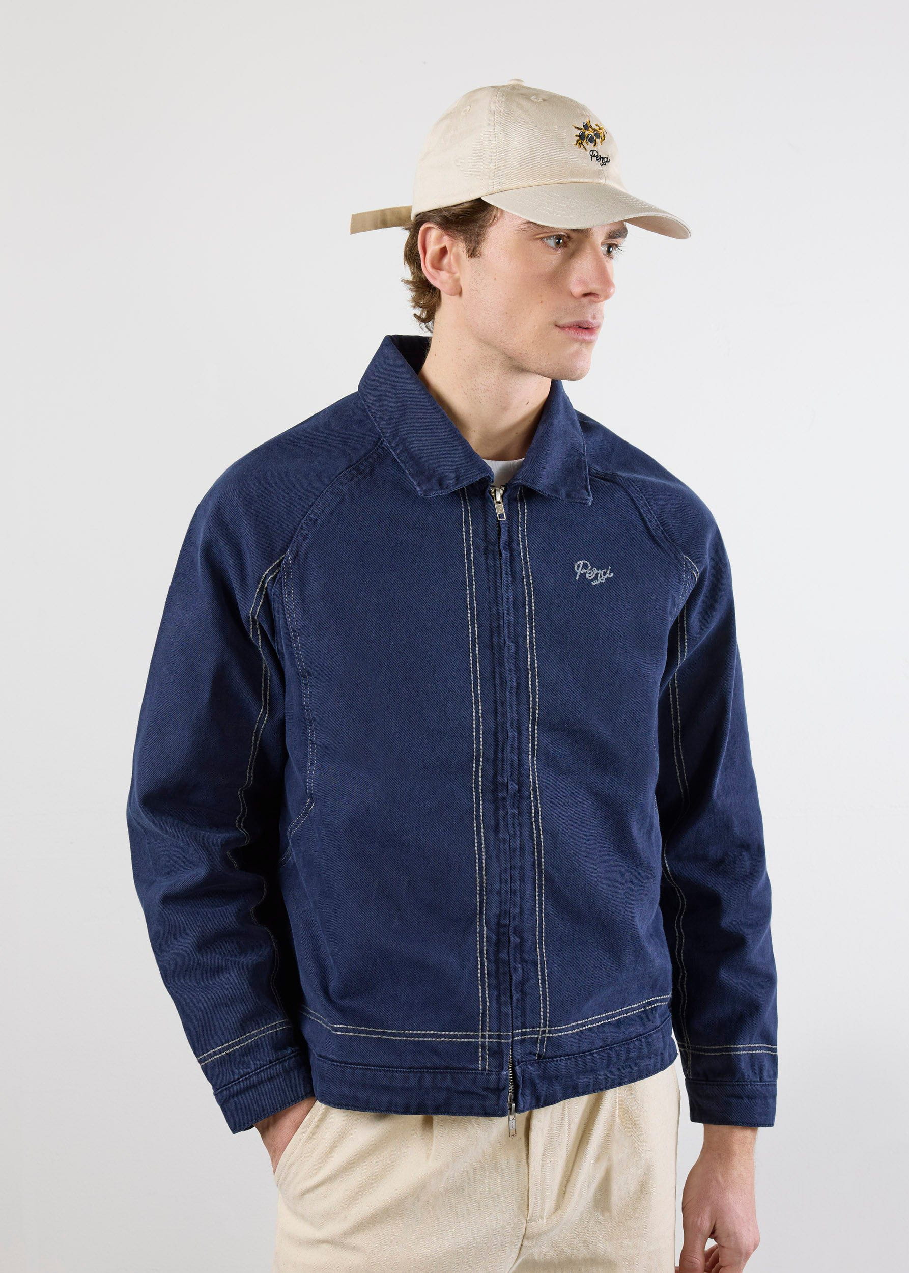 Calabria Harrington Jacket | Cotton | Navy - Image 3