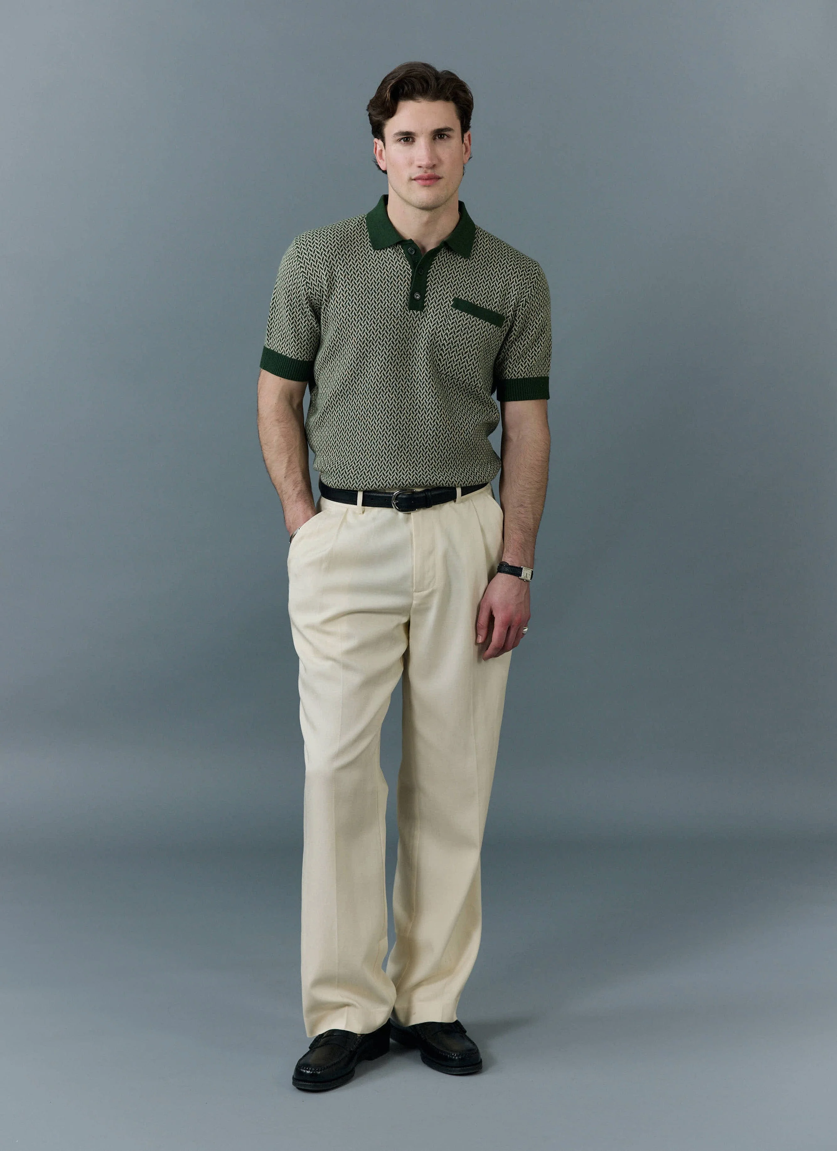 Casa Martini Knitted Polo | Cotton | Forest - Image 4