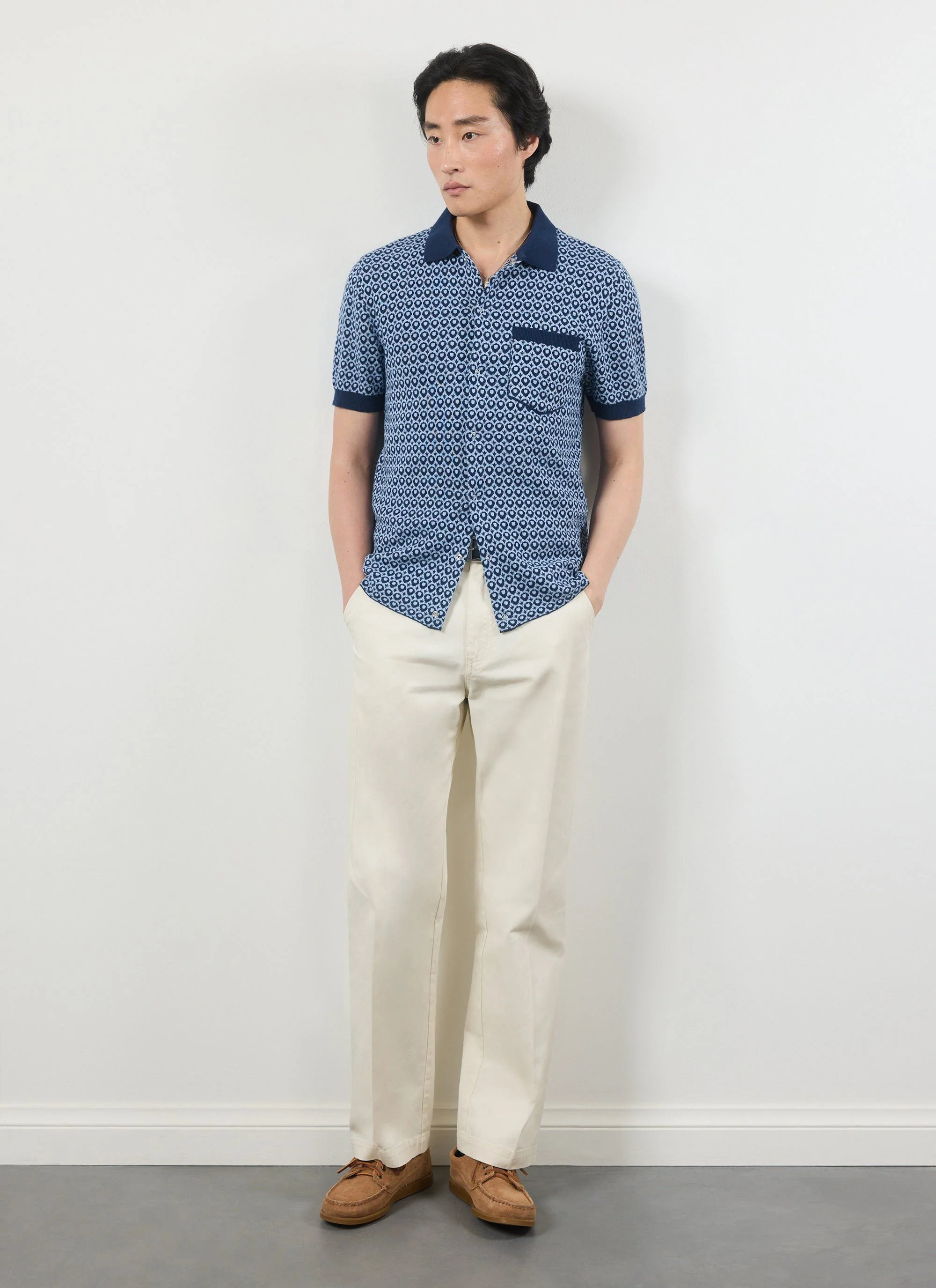 Casa Piccante Shirt | Knitted Cotton | Blue Jacquard - Image 3