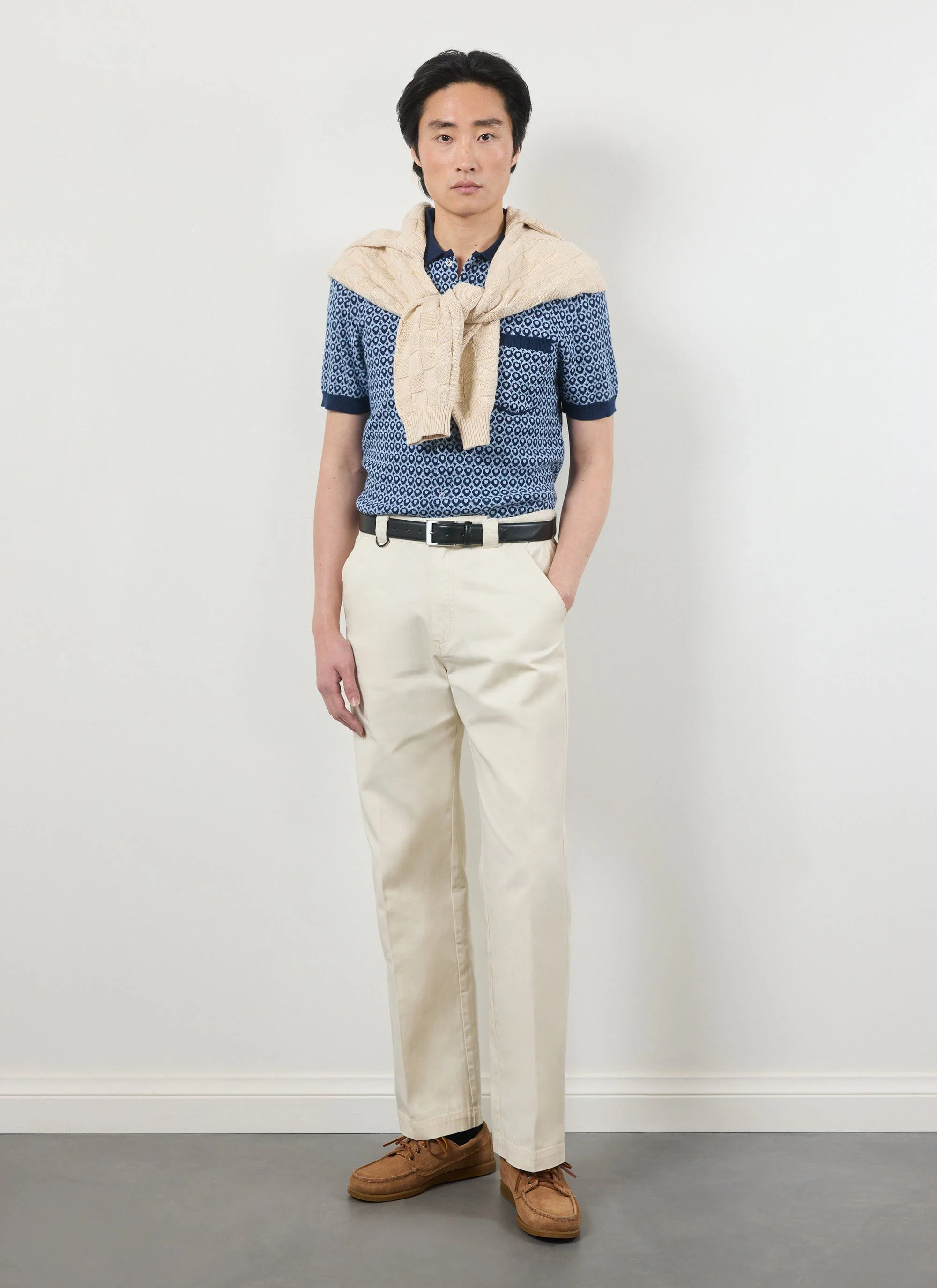 Casa Piccante Shirt | Knitted Cotton | Blue Jacquard - Image 4