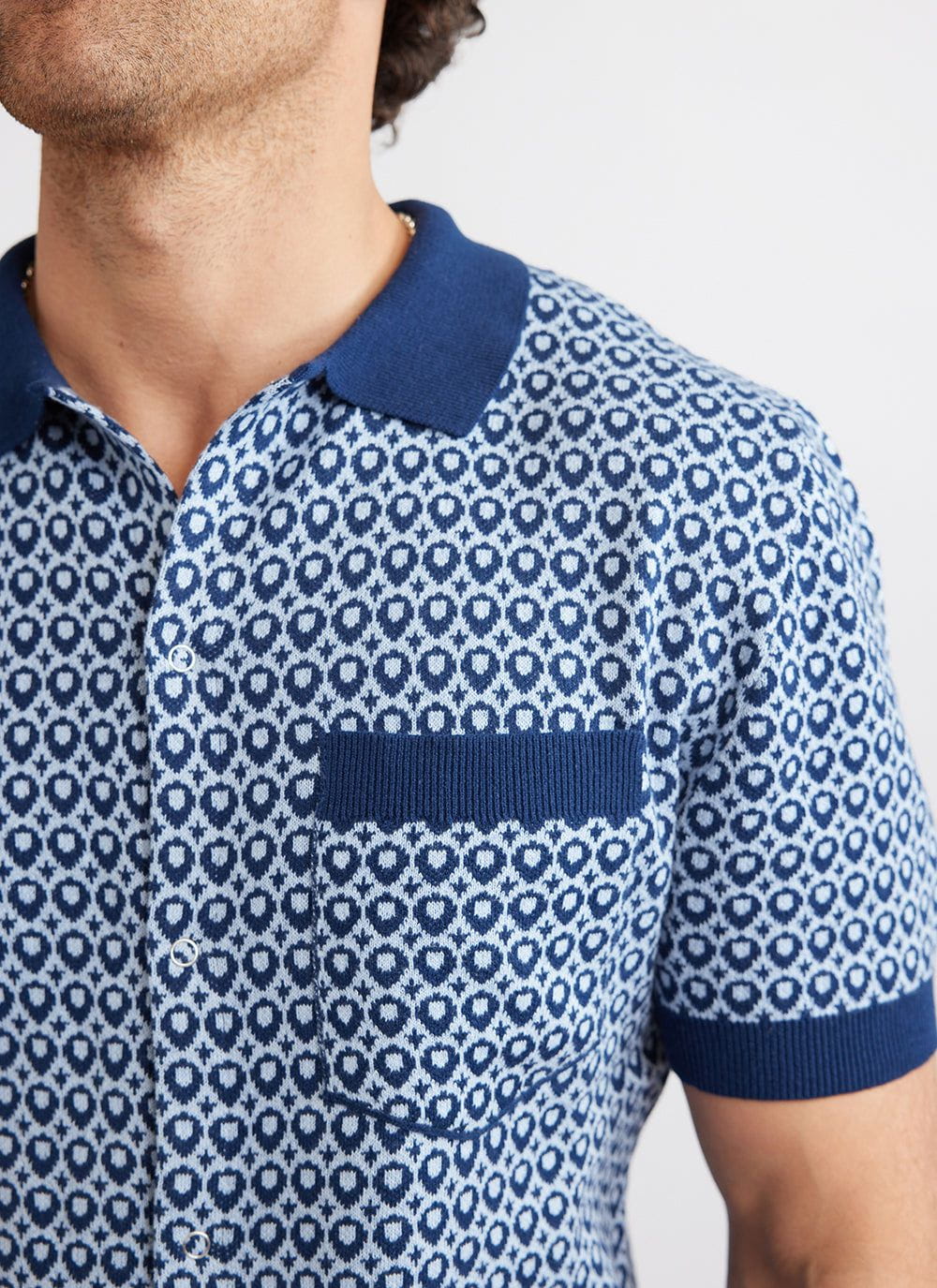 Casa Piccante Shirt | Knitted Cotton | Blue Jacquard - Image 6
