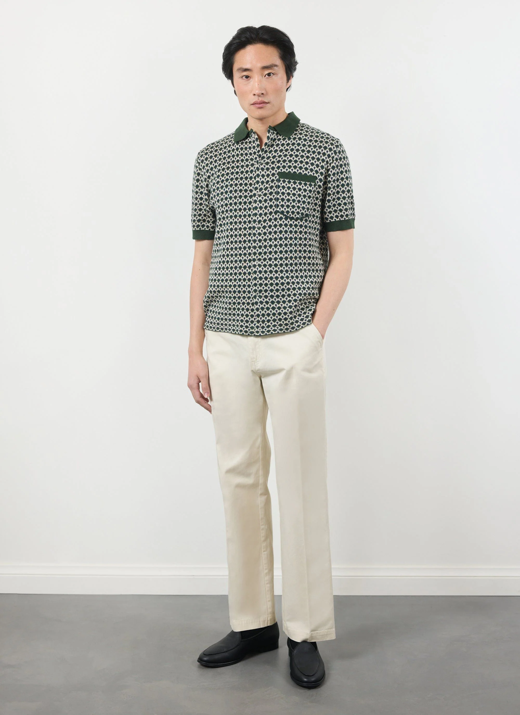 Casa Piccante Shirt | Knitted Cotton | Green Jacquard - Image 11