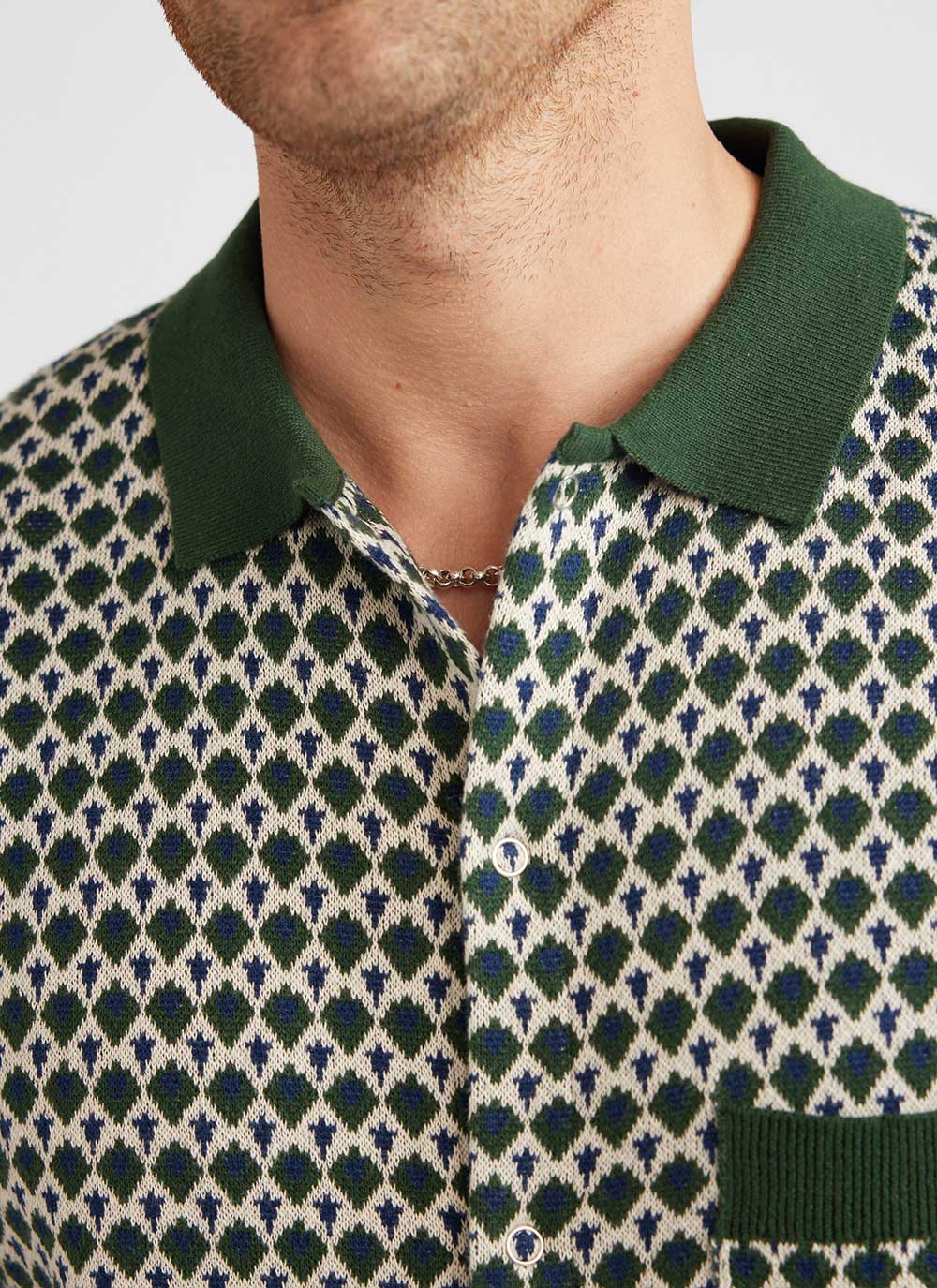 Casa Piccante Shirt | Knitted Cotton | Green Jacquard - Image 6
