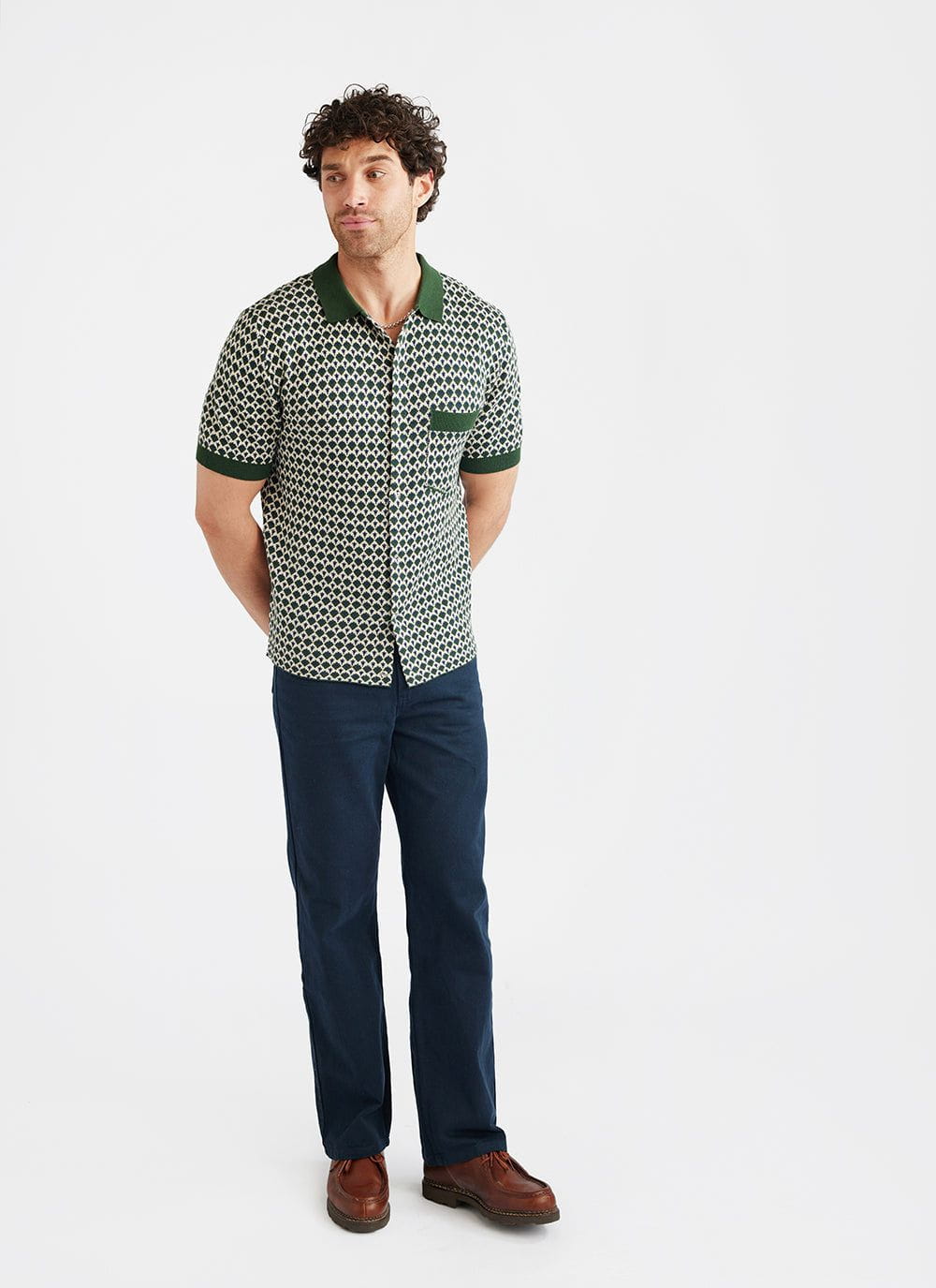 Casa Piccante Shirt | Knitted Cotton | Green Jacquard - Image 8
