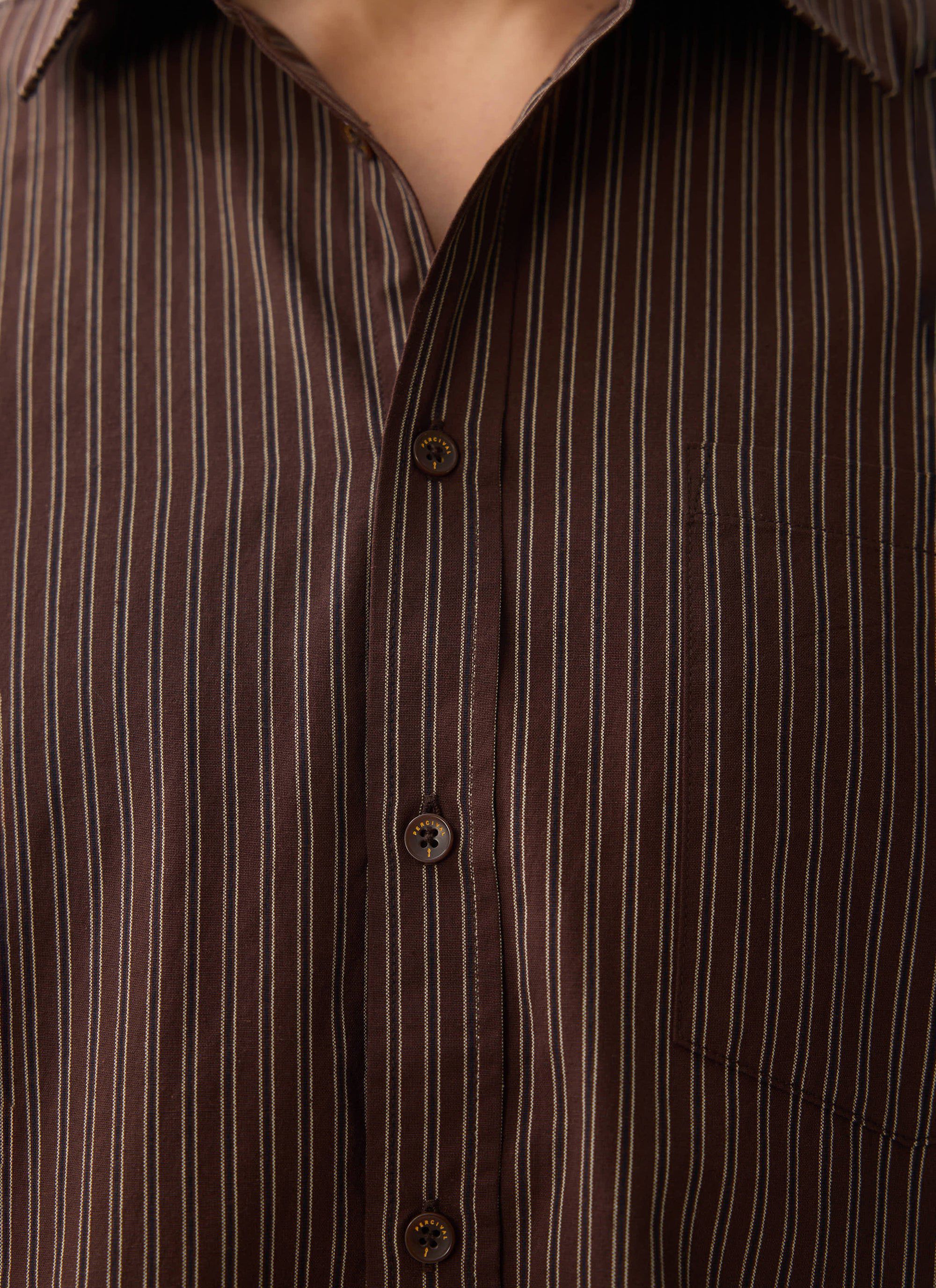 Clancy Striped Long Sleeve Shirt | Cotton | Brown - Image 3