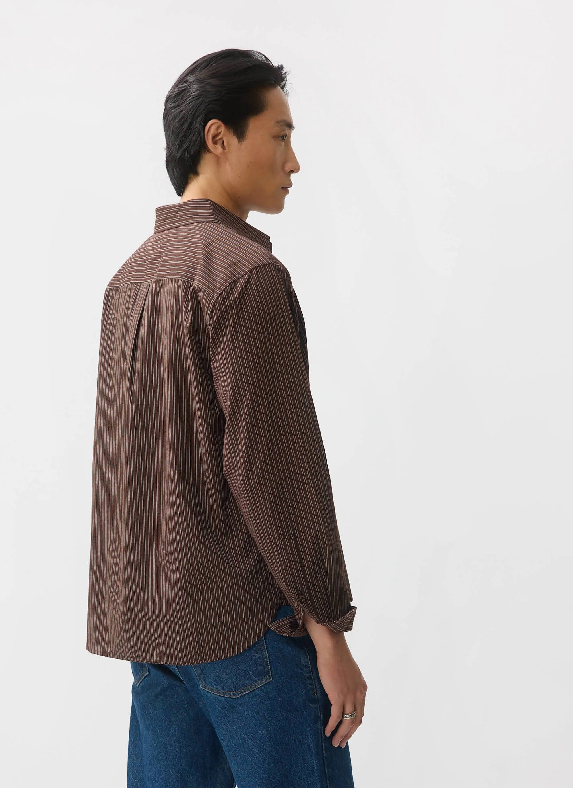 Clancy Striped Long Sleeve Shirt | Cotton | Brown - Image 7