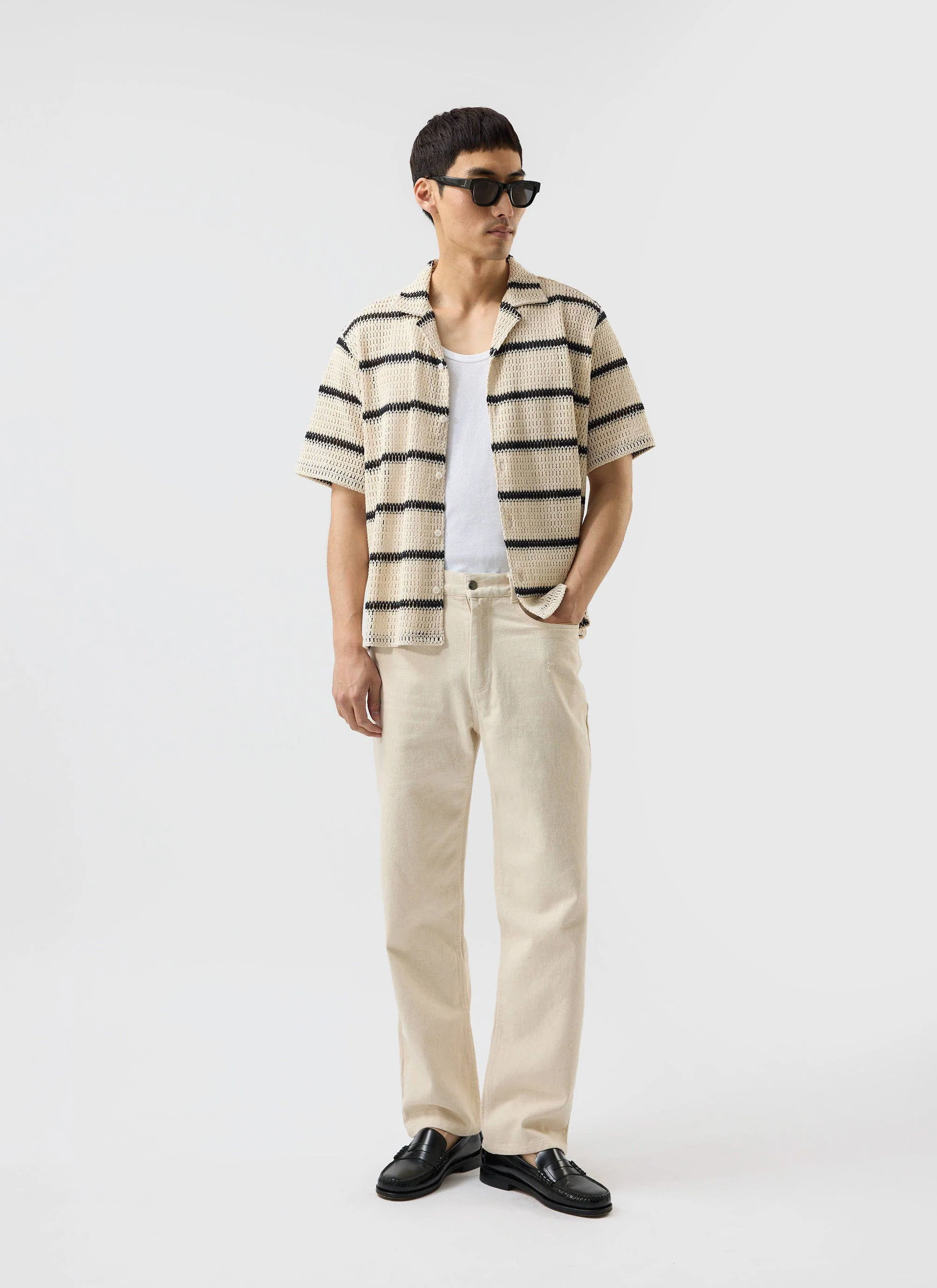 Crochet Groundsman Cuban Shirt | Ecru with Black - Image 8