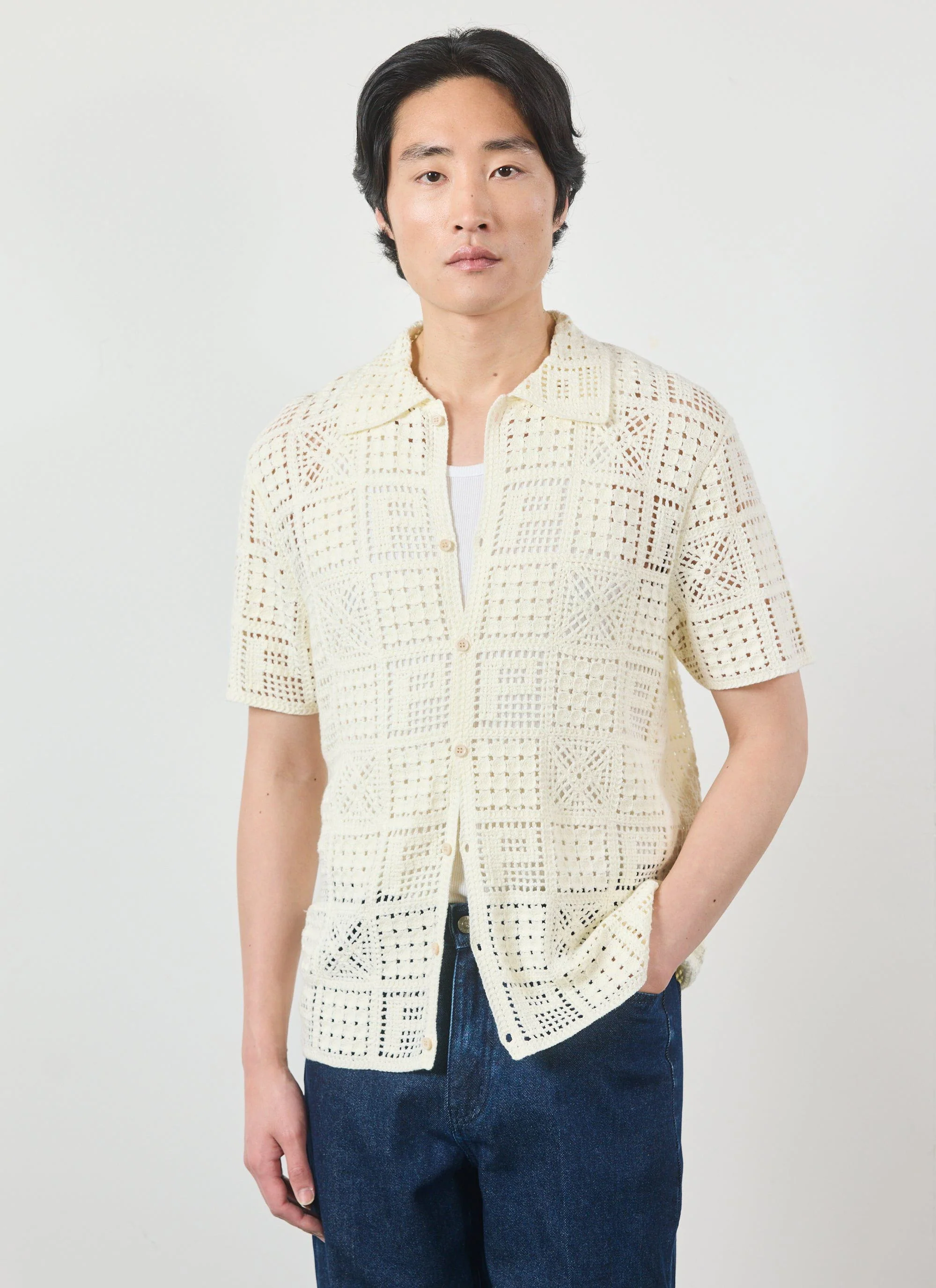 Crochet Groundsman Shirt | Cotton | Ecru - Image 3