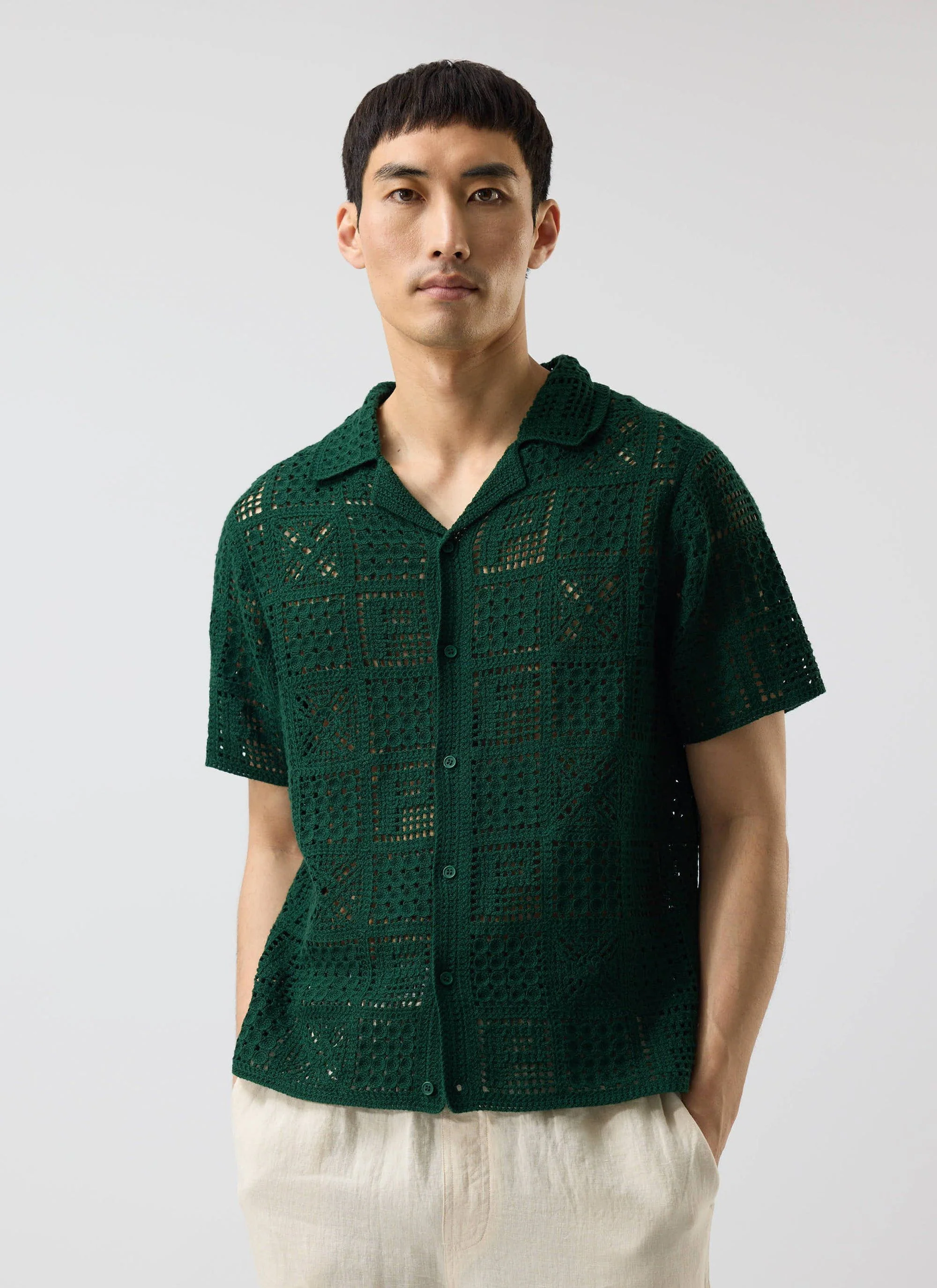 Crochet Groundsman Shirt | Cotton | Forest - Image 3