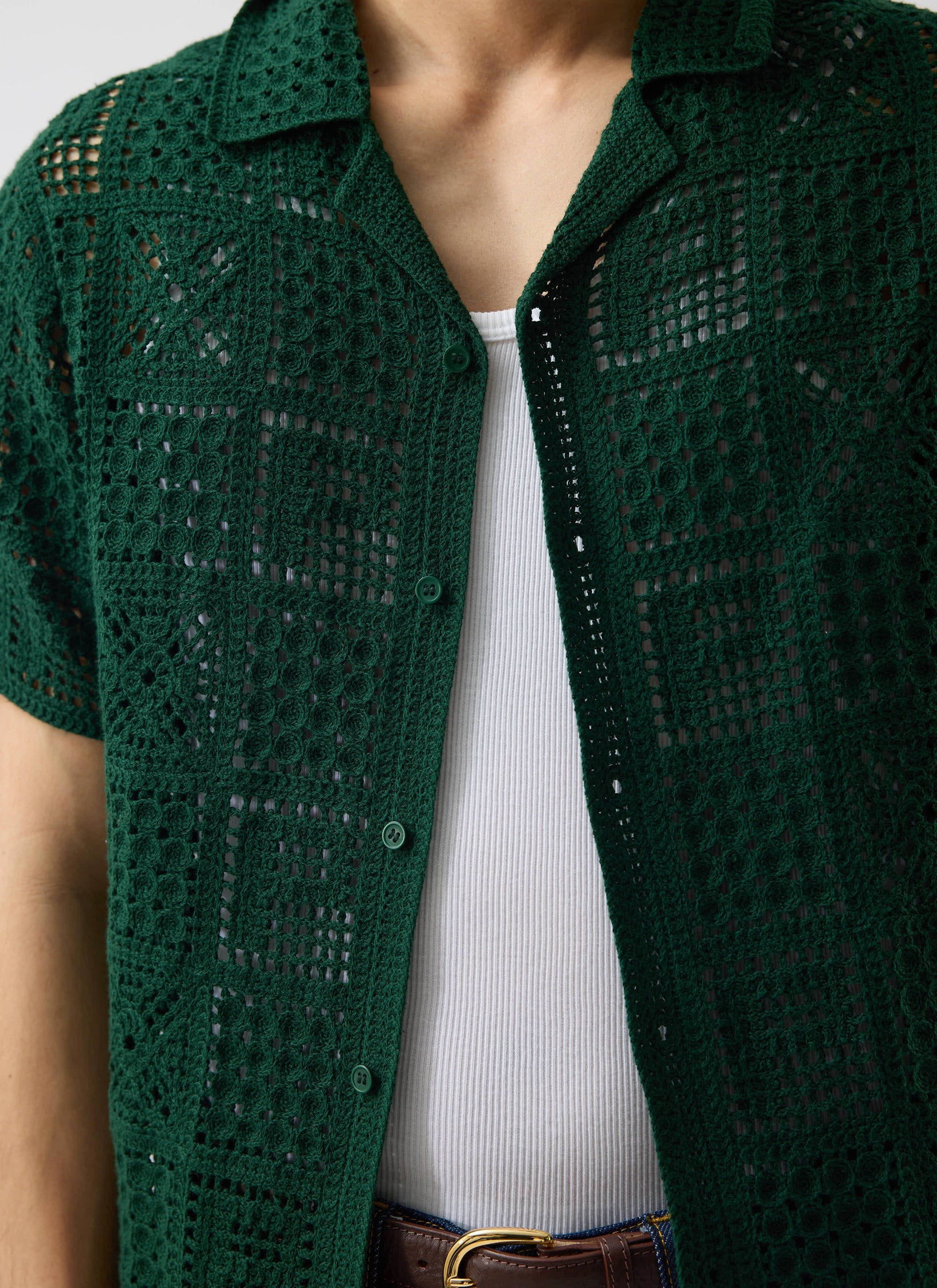 Crochet Groundsman Shirt | Cotton | Forest - Image 4