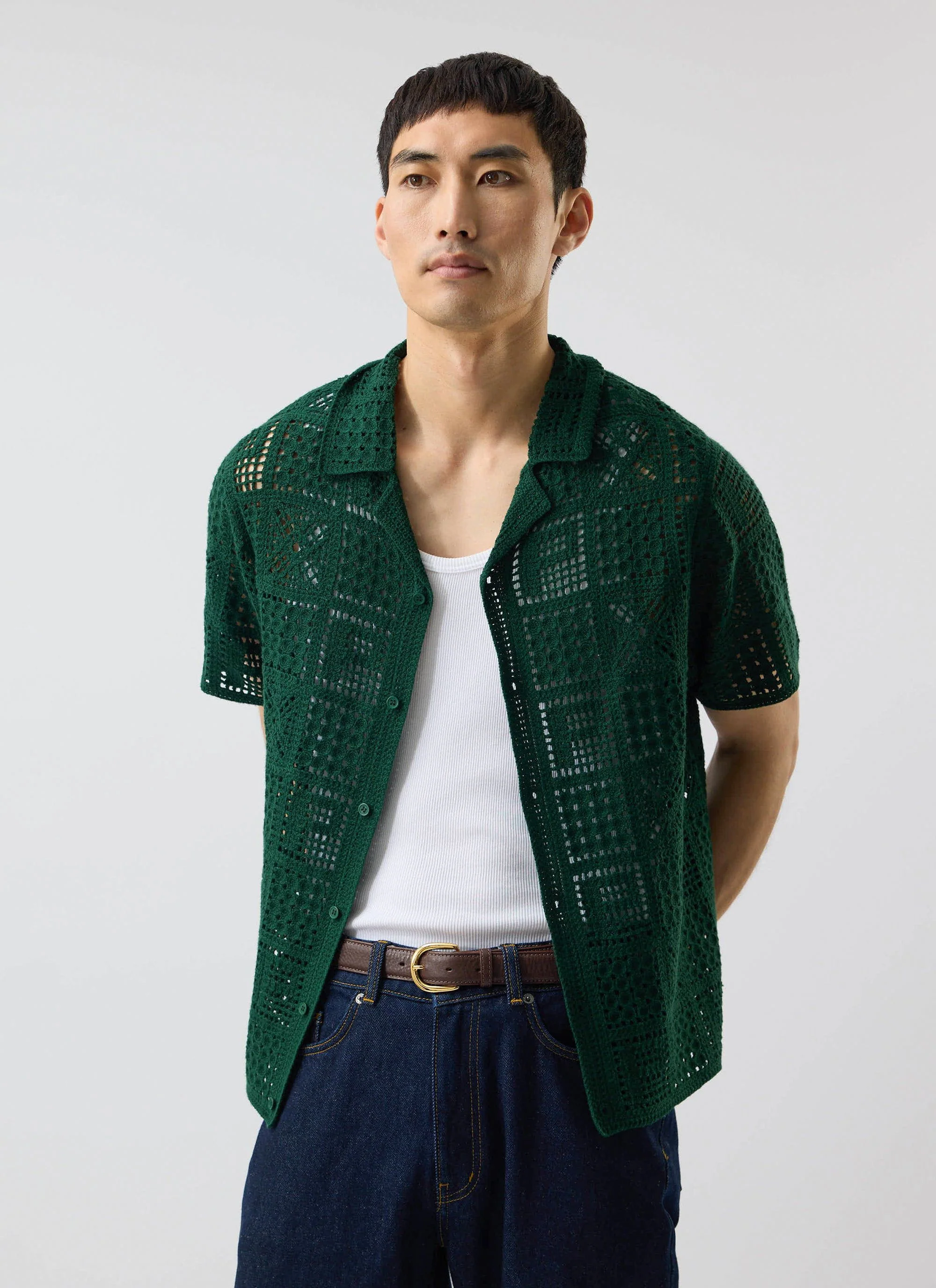 Crochet Groundsman Shirt | Cotton | Forest - Image 5