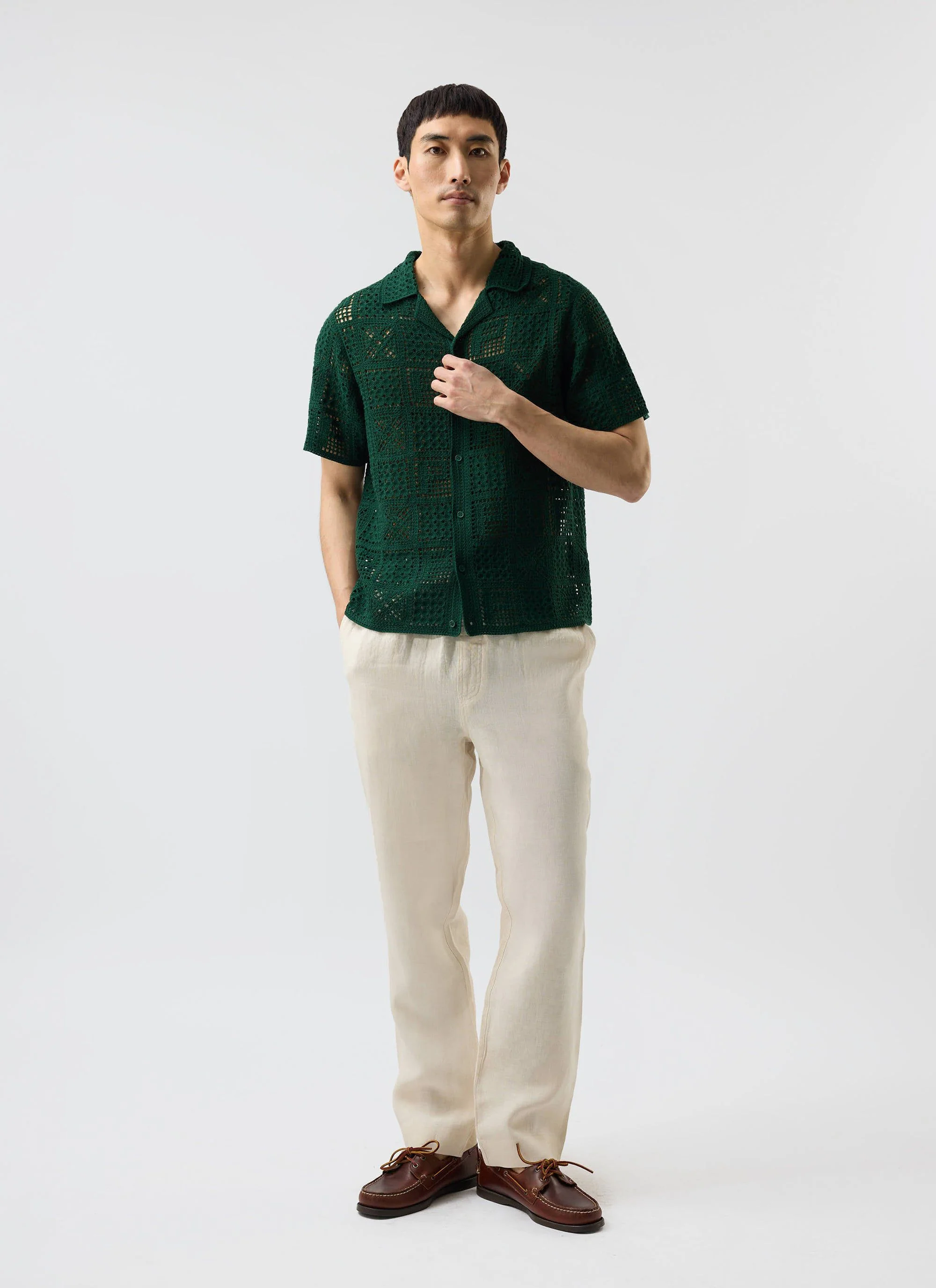 Crochet Groundsman Shirt | Cotton | Forest - Image 7