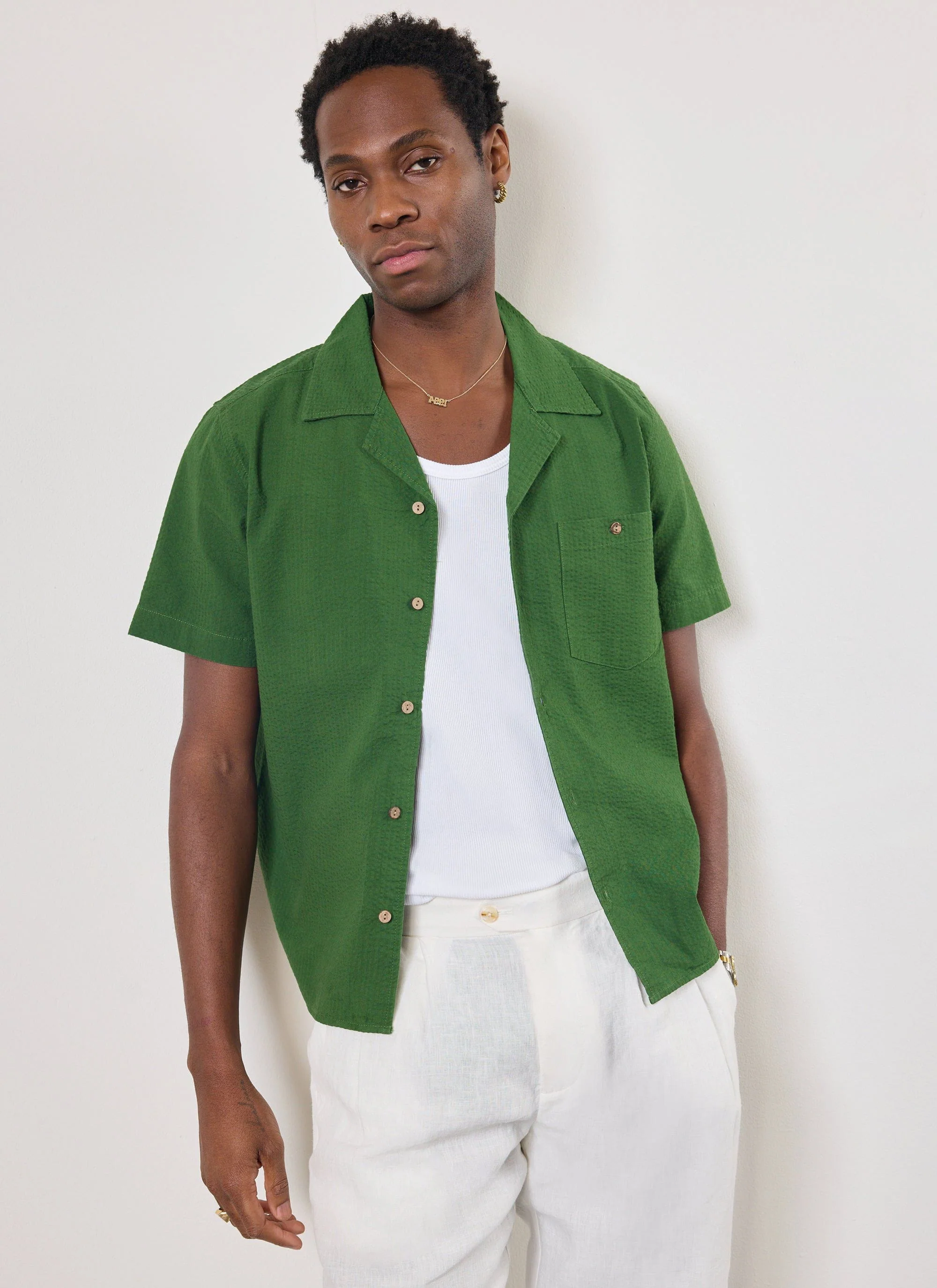 Cuban Shirt | Seersucker | Forest - Image 3