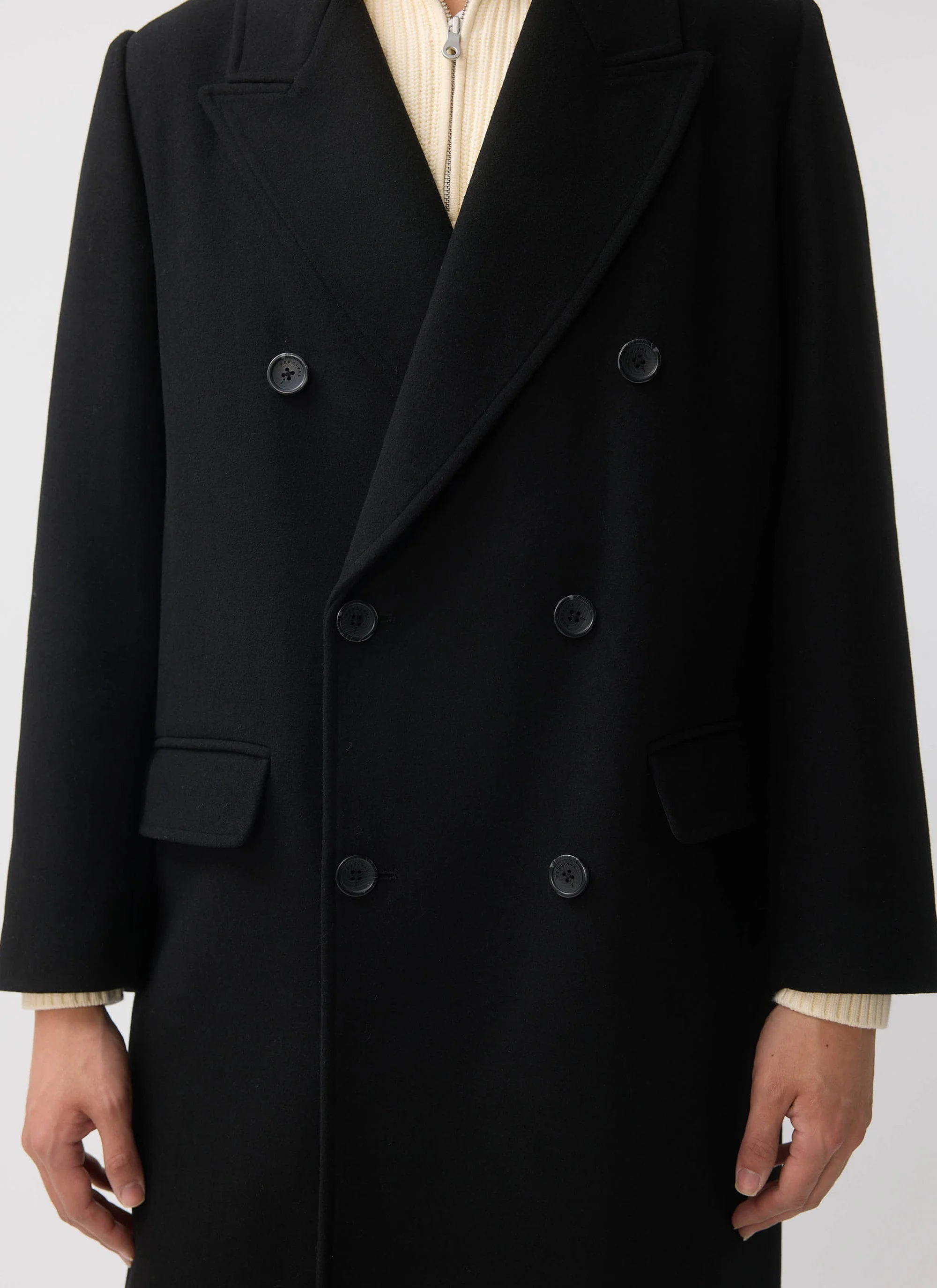Double Breasted Overcoat | Wool | Black - Image 7