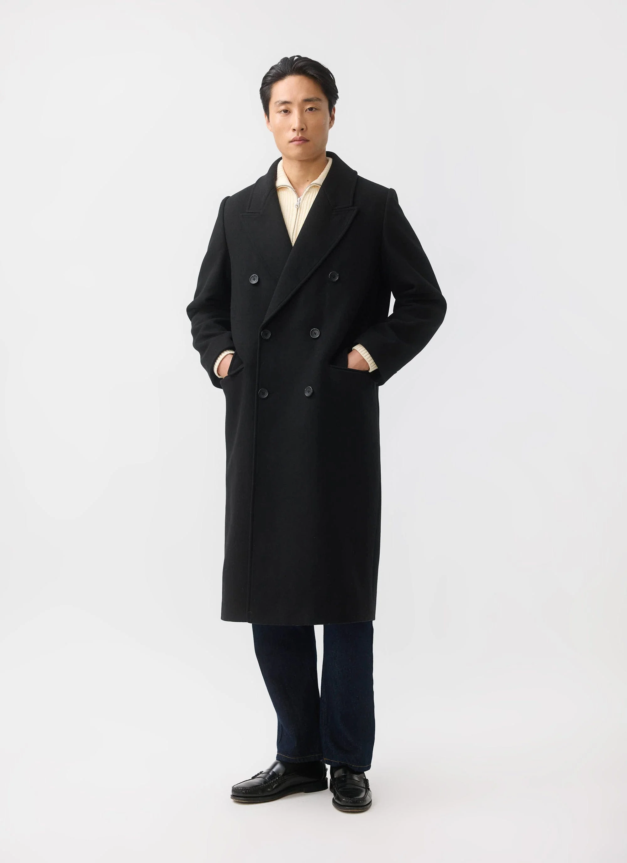 Double Breasted Overcoat | Wool | Black - Image 8