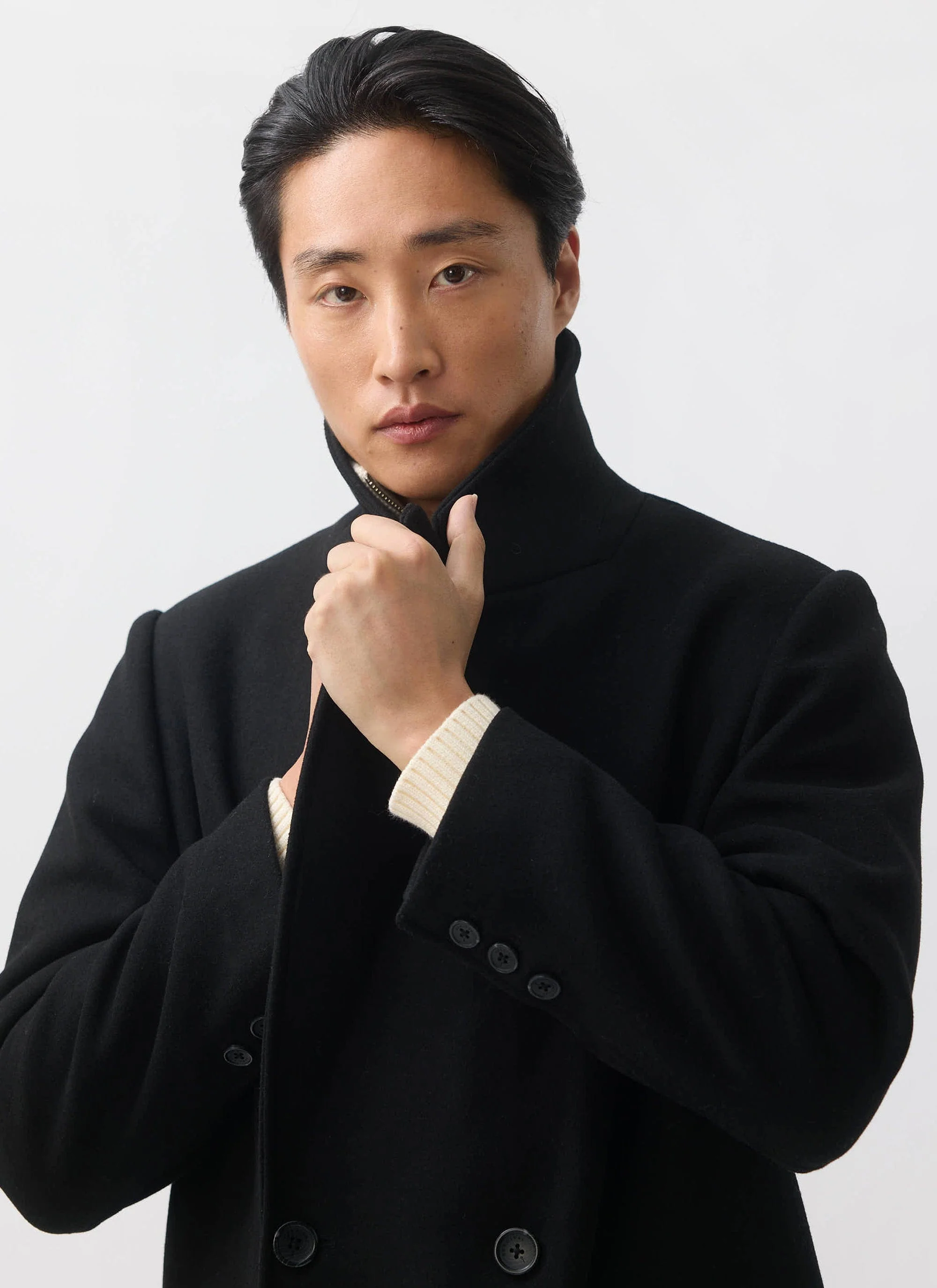 Double Breasted Overcoat | Wool | Black - Image 9