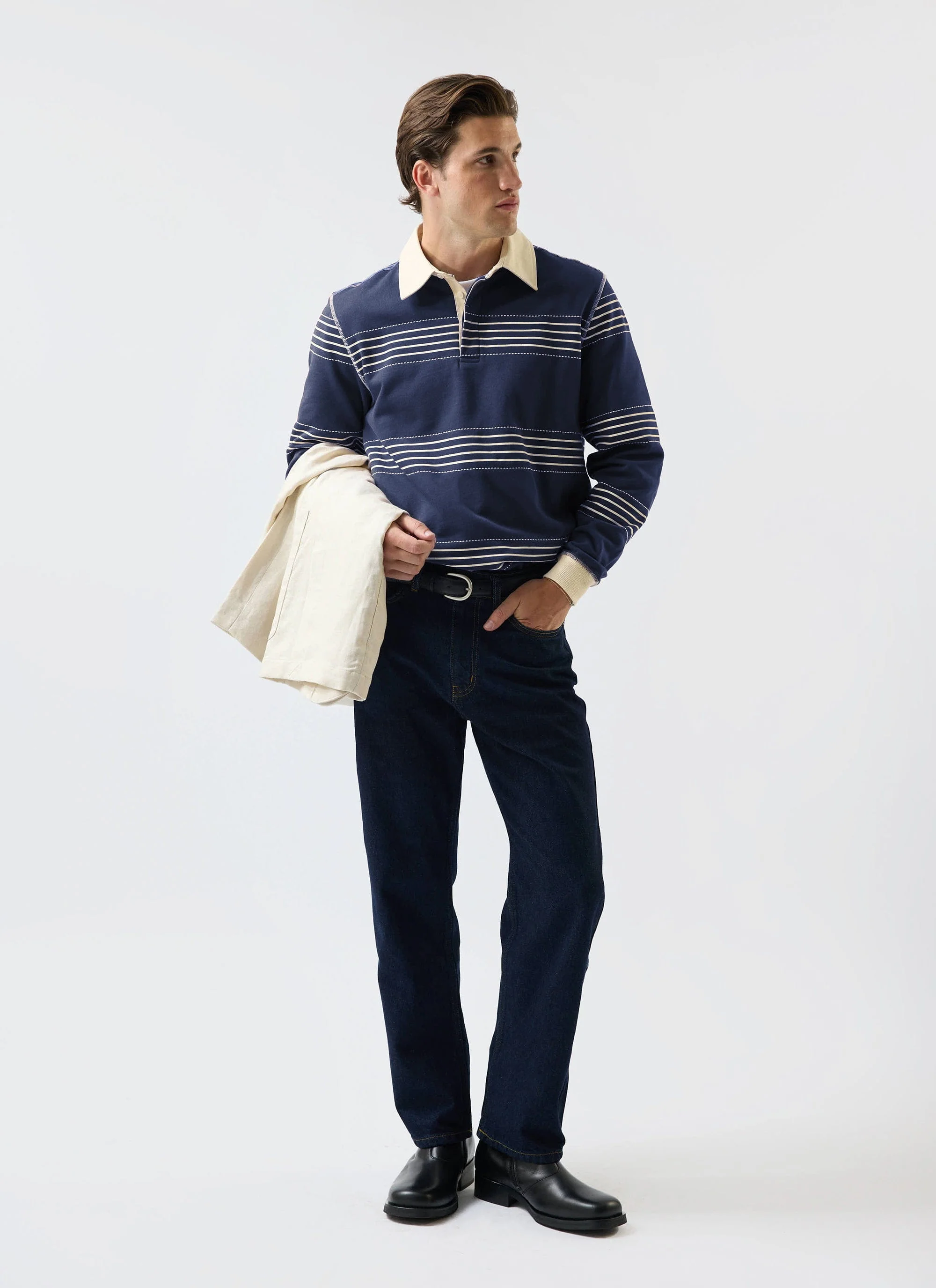 Editor Striped Rugby Polo Shirt | Cotton | Navy - Image 3