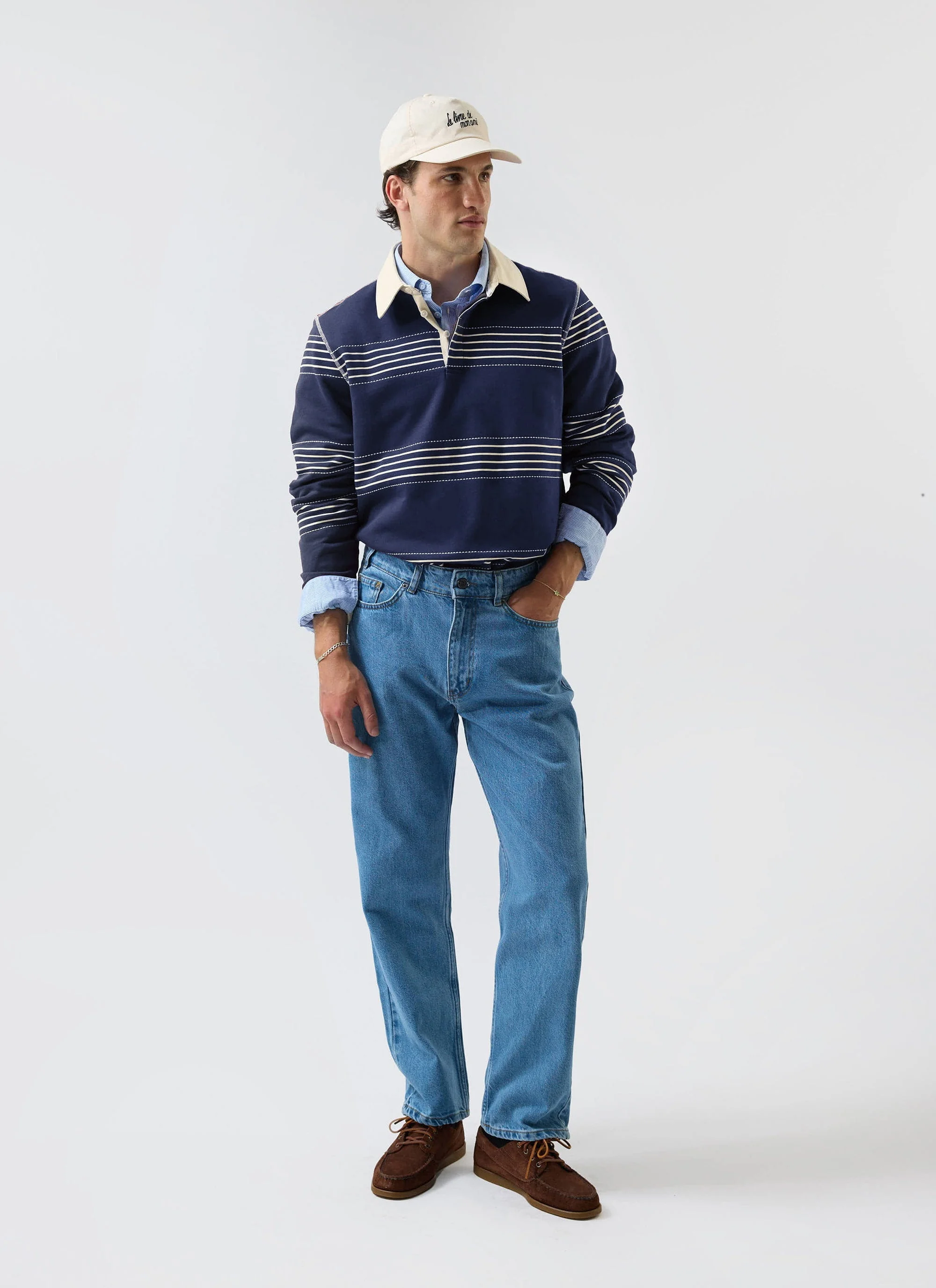 Editor Striped Rugby Polo Shirt | Cotton | Navy - Image 6