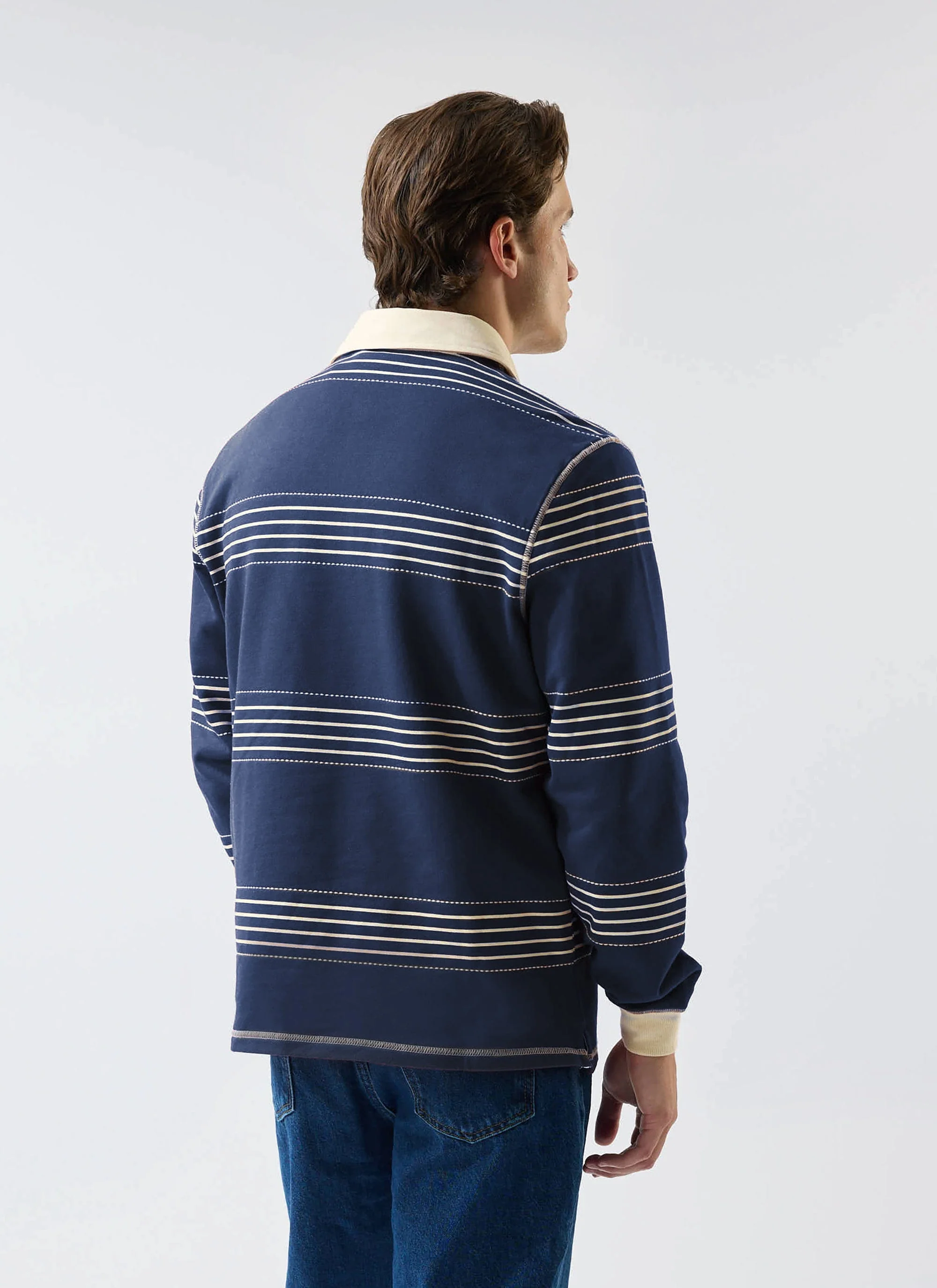 Editor Striped Rugby Polo Shirt | Cotton | Navy - Image 8
