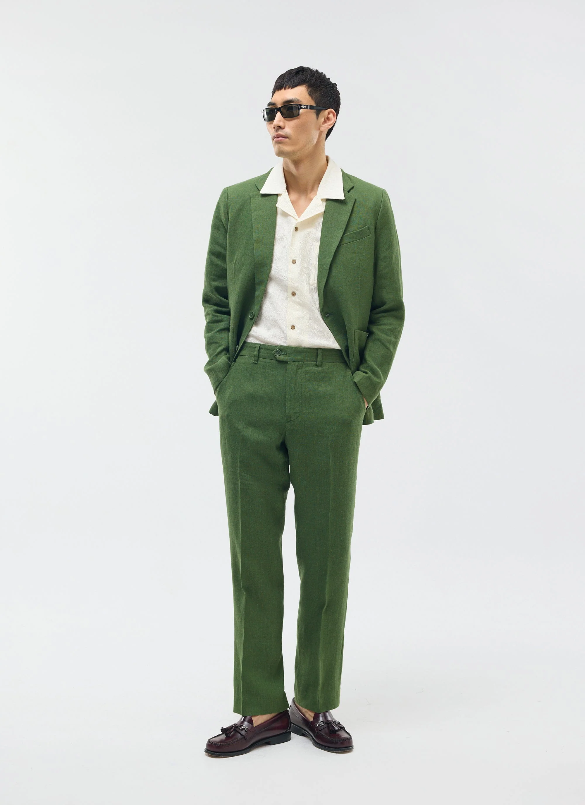 Tailored Linen Trousers | Forest - Image 3