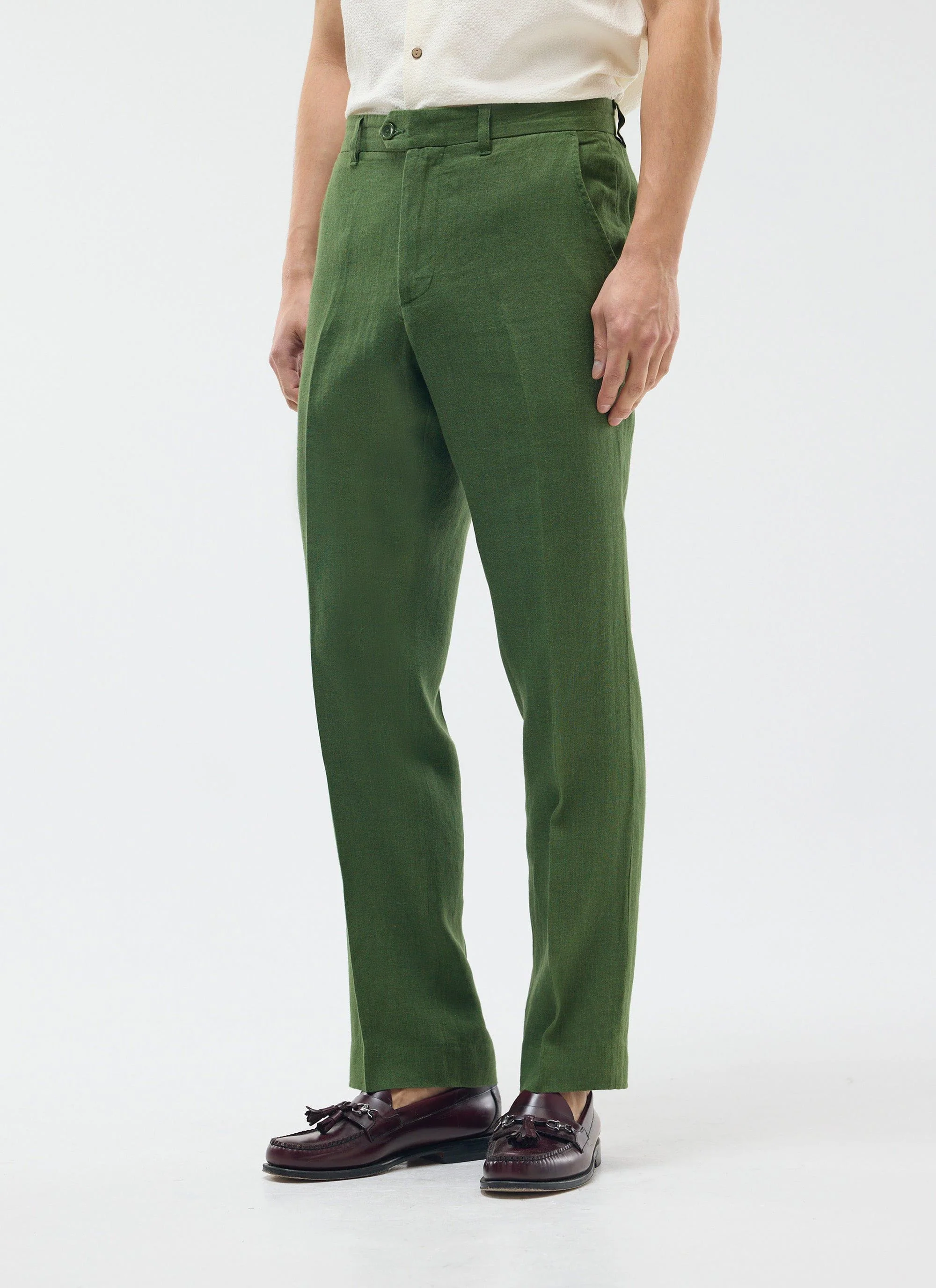 Tailored Linen Trousers | Forest - Image 4