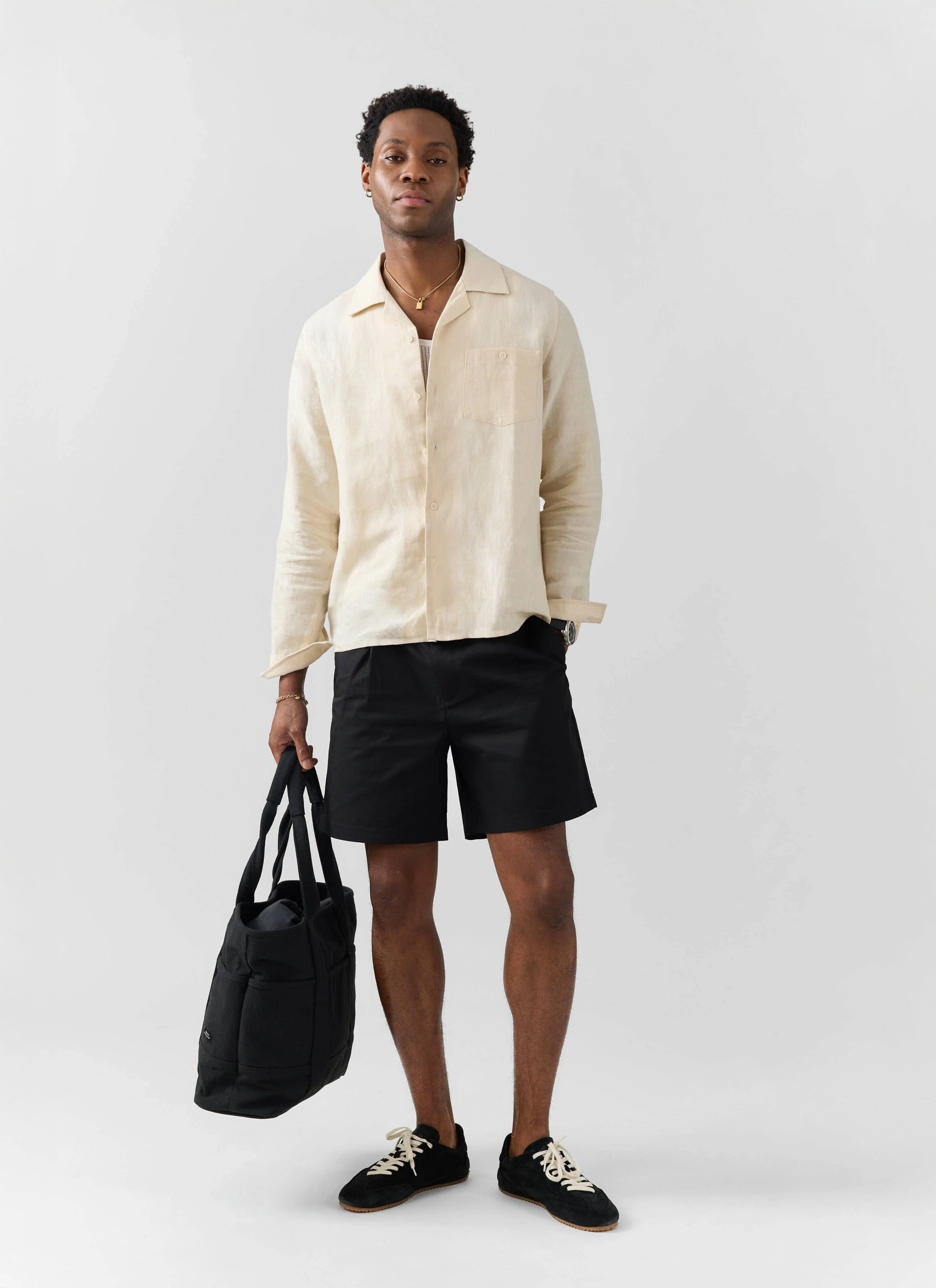 Long Sleeve Cuban Linen Shirt | Cream - Image 5