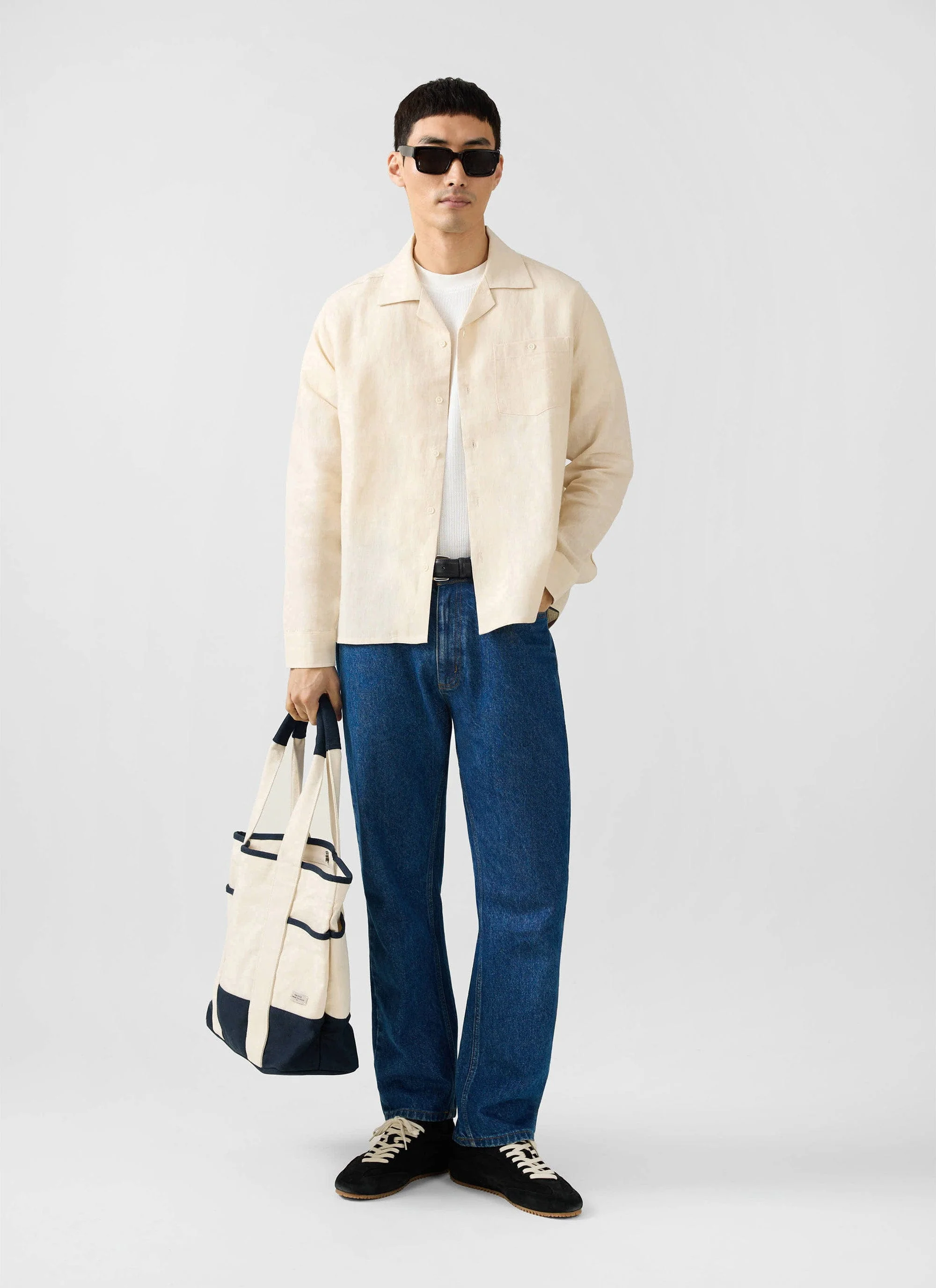 Long Sleeve Cuban Linen Shirt | Cream - Image 9