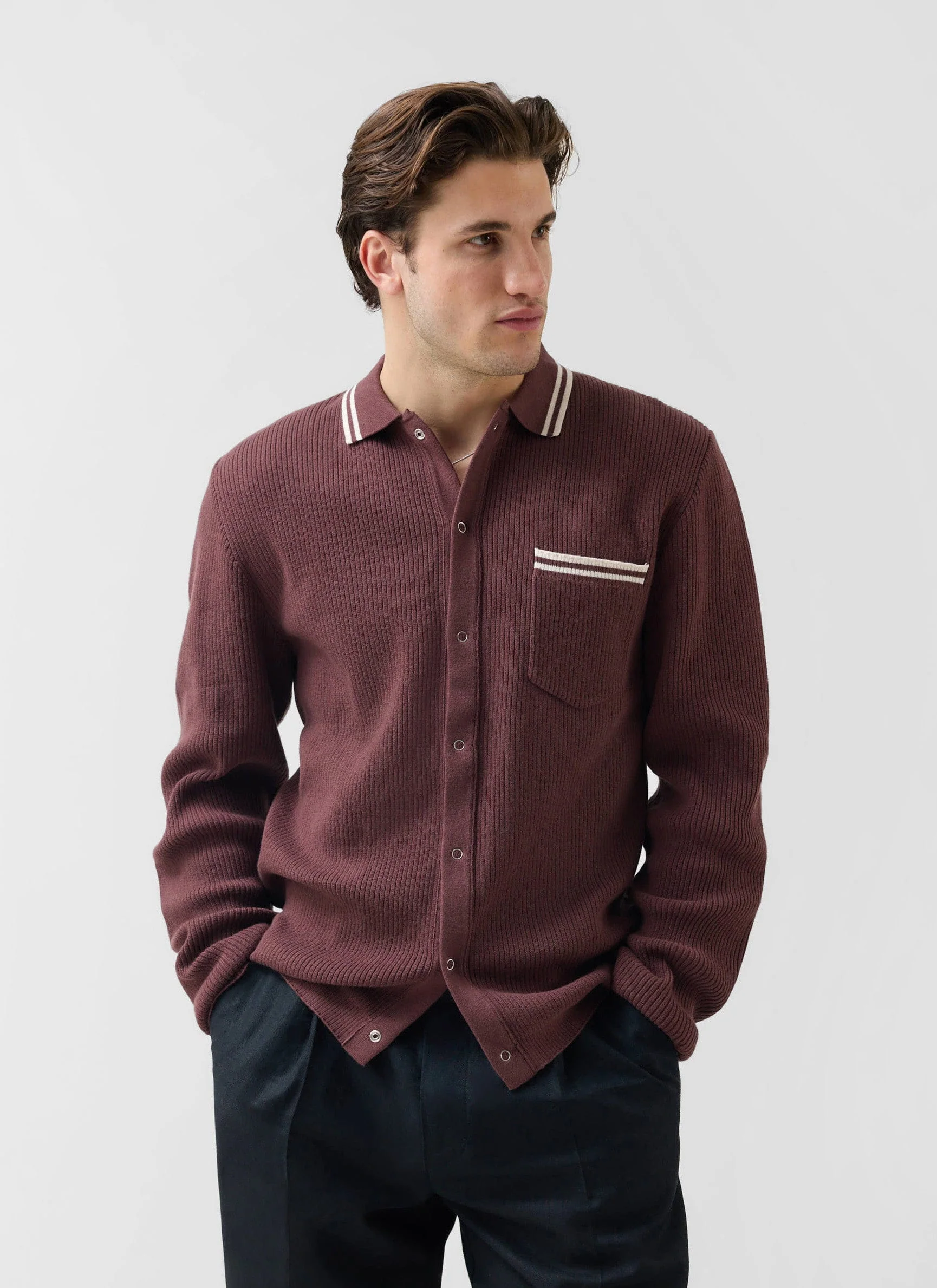 Pablo Cotton Knitted Shirt | Long Sleeve | Espresso - Image 3