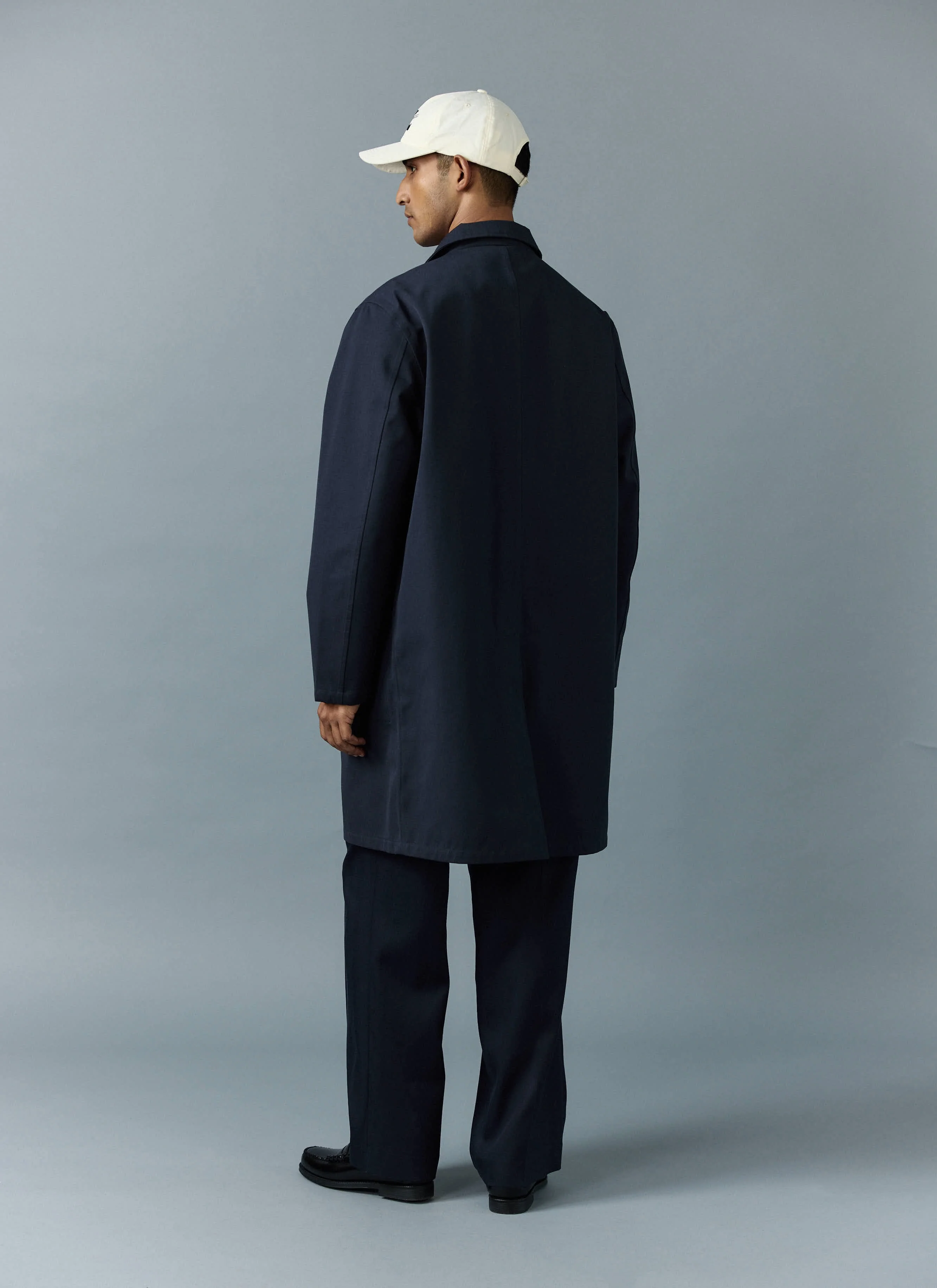 Men's Navy Greyson Long Trench Coat | Waterproof | Midnight with Olive - Image 9