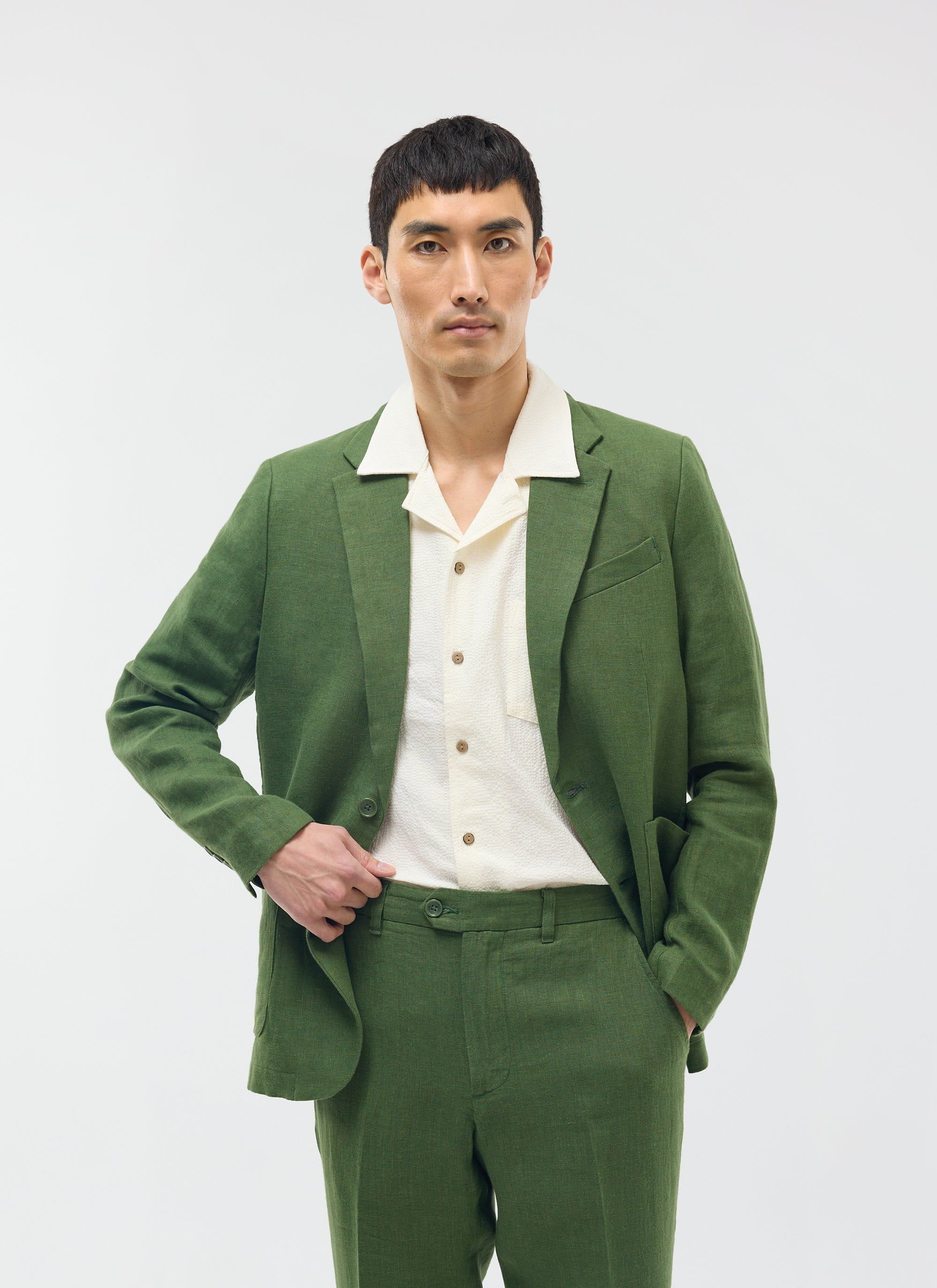 Tailored Linen Blazer | Suit Jacket | Forest Green - Image 9