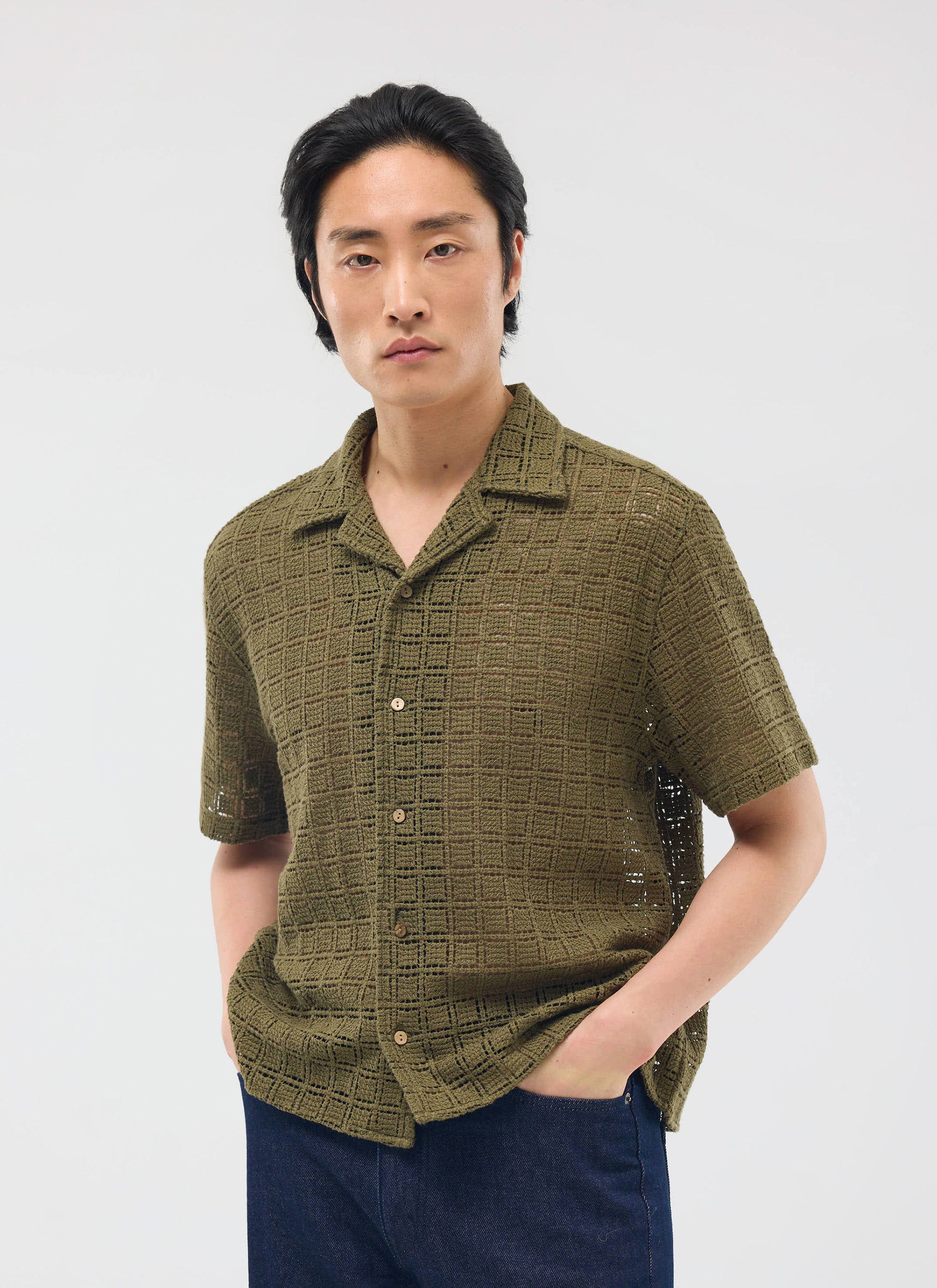 Palermo Crochet Cuban Shirt | Cotton | Olive Green - Image 5