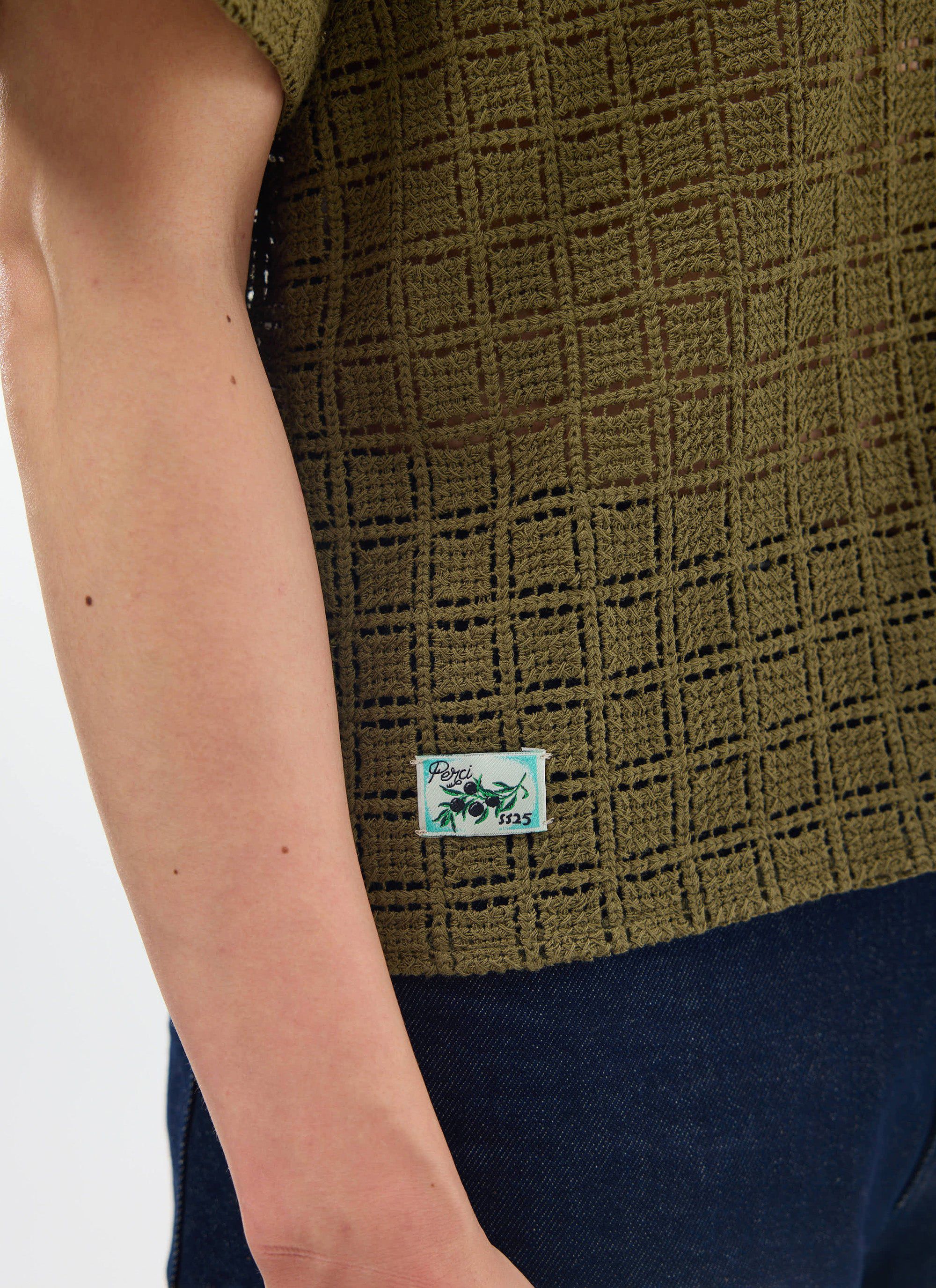 Palermo Crochet Cuban Shirt | Cotton | Olive Green - Image 7