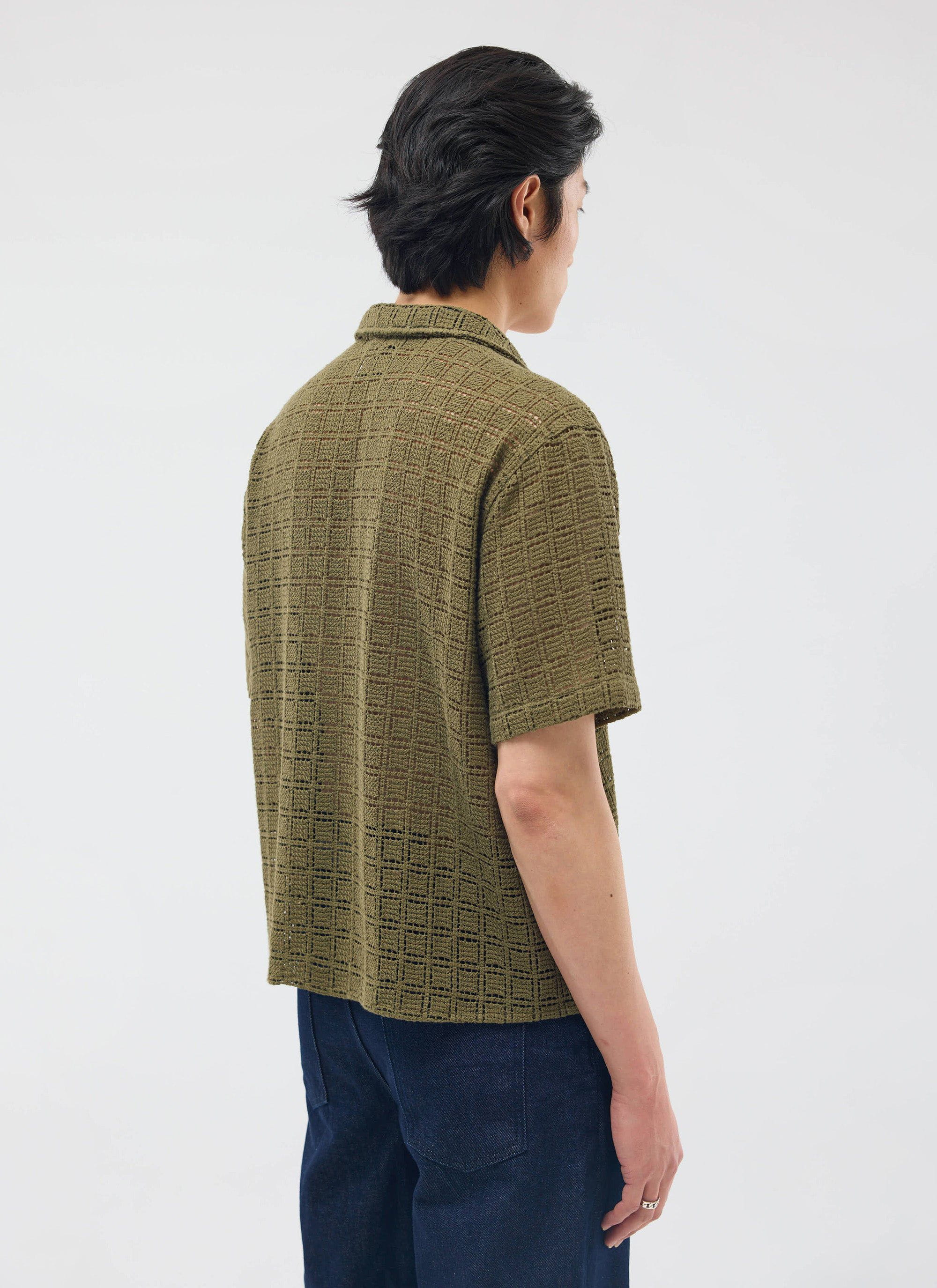 Palermo Crochet Cuban Shirt | Cotton | Olive Green - Image 8