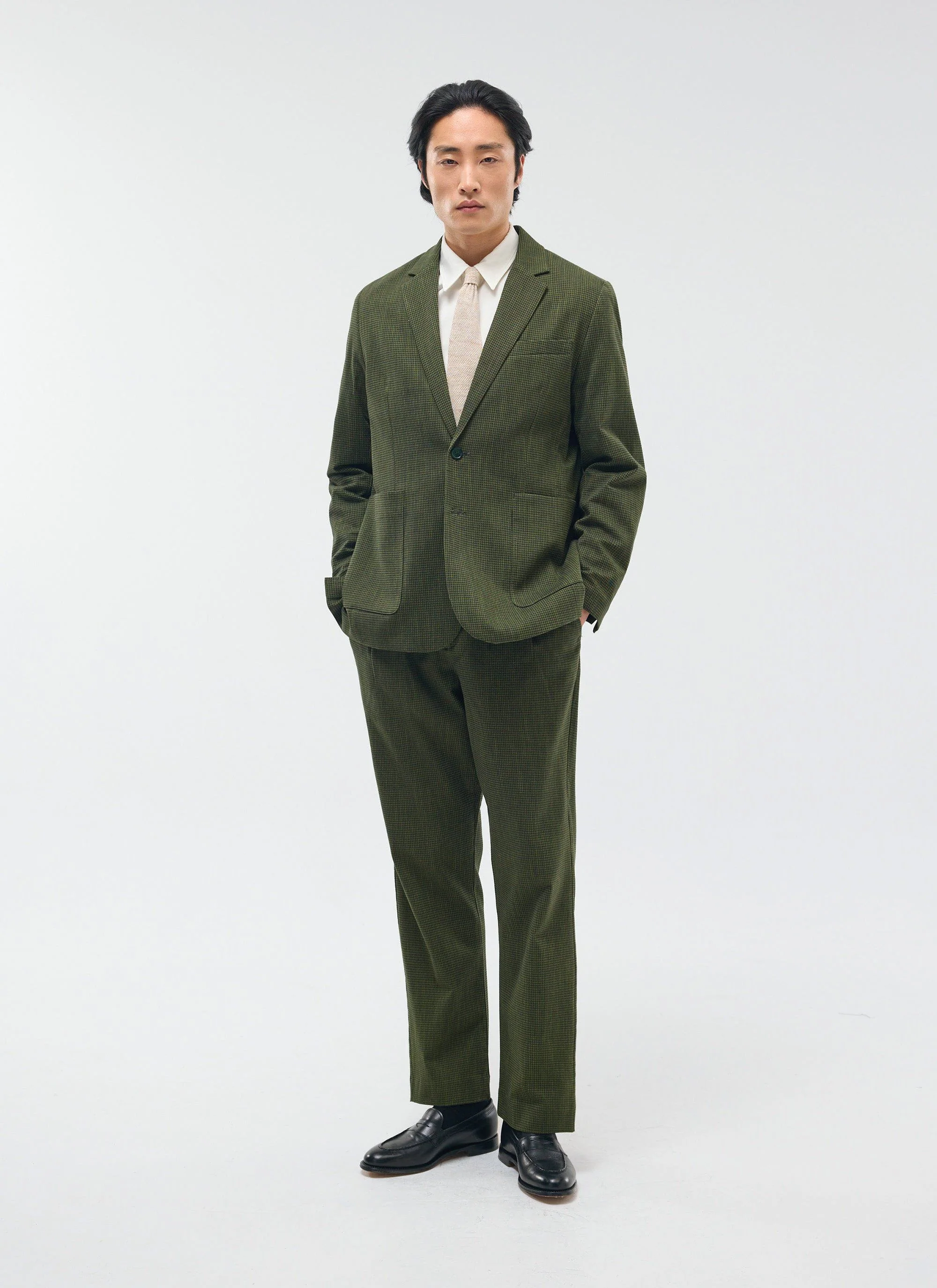 Pleated Tailored Trouser | Micro Check | Forest - Image 3