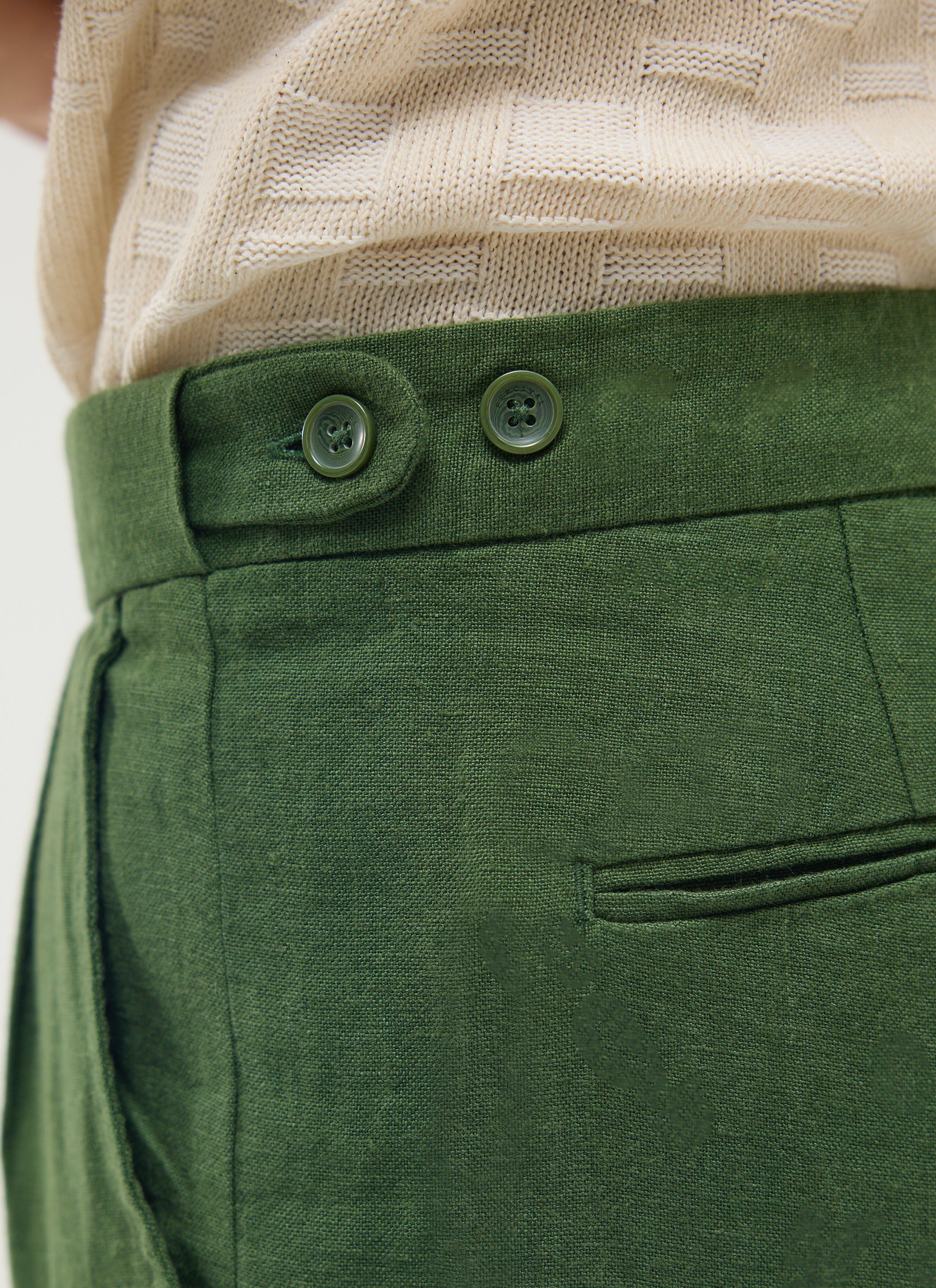 Pleated Tailored Trousers | Linen | Forest - Image 3