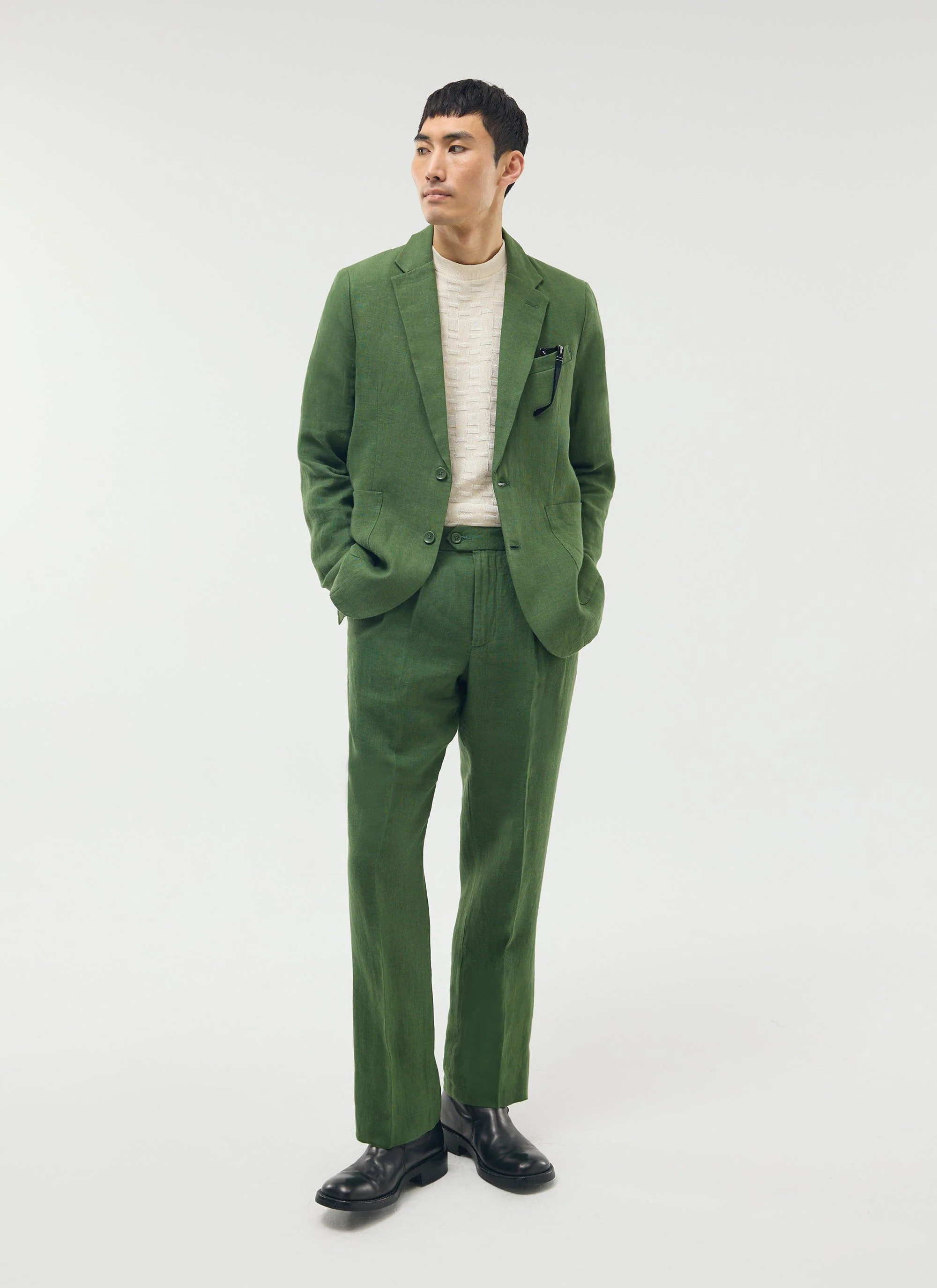 Pleated Tailored Trousers | Linen | Forest - Image 5