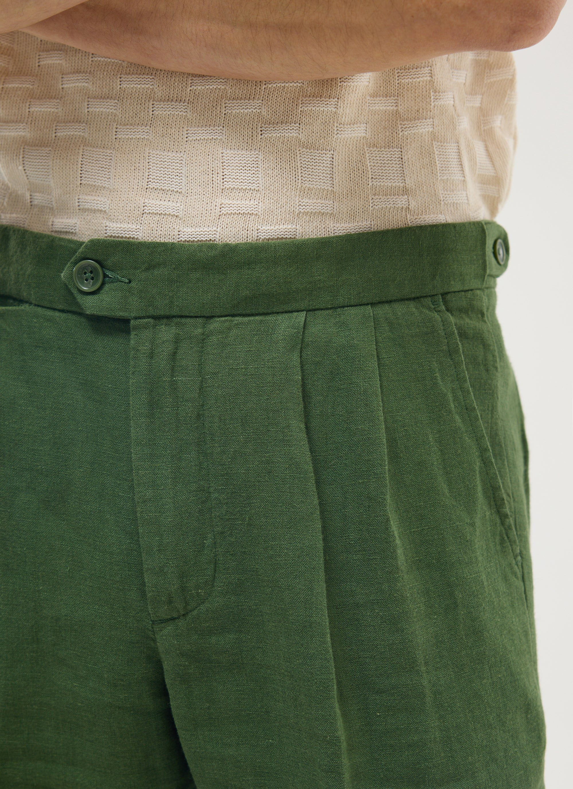Pleated Tailored Trousers | Linen | Forest - Image 6