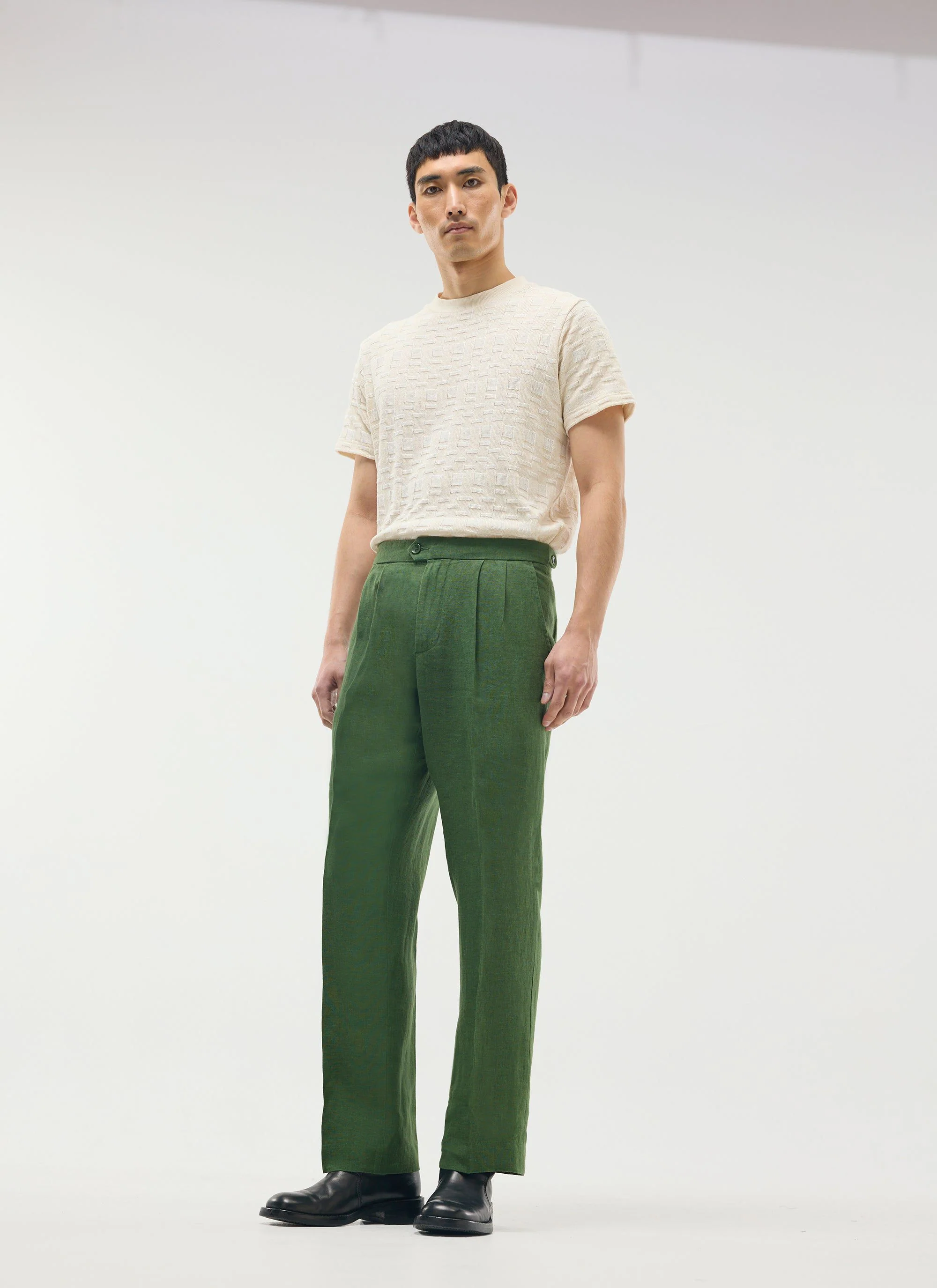 Pleated Tailored Trousers | Linen | Forest - Image 7