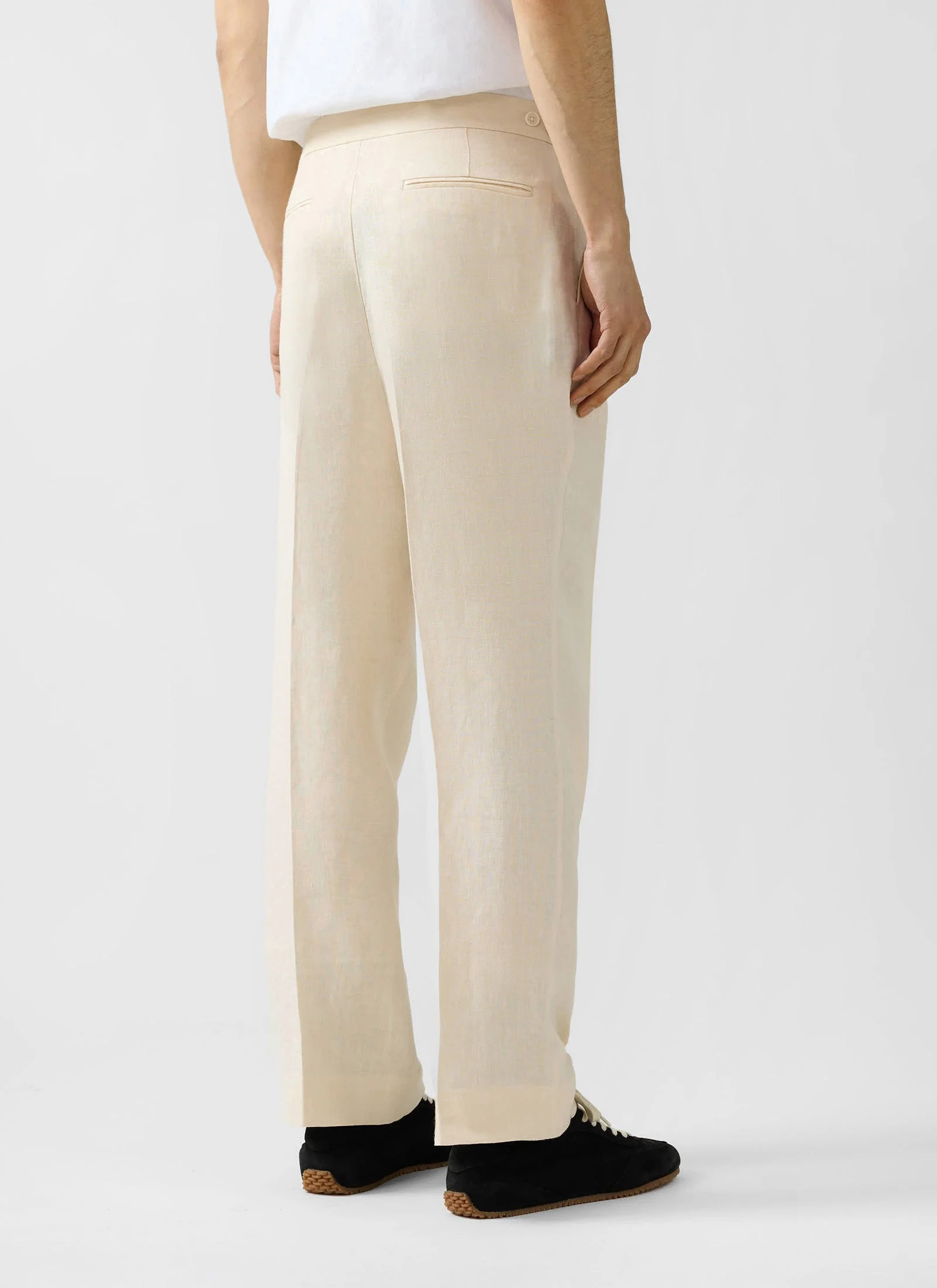 Pleated Tailored Trousers | Linen | Cream - Image 3