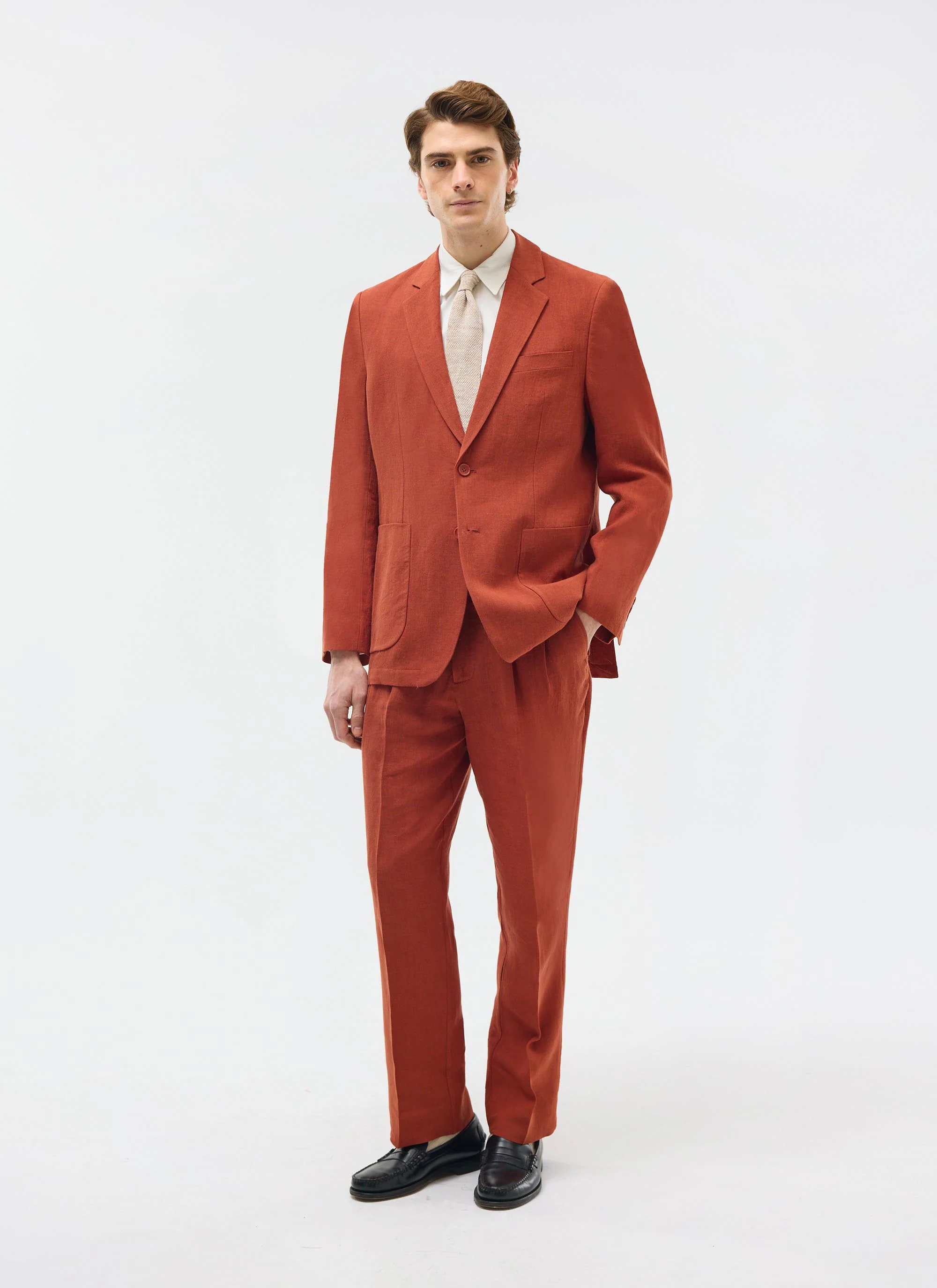 Pleated Tailored Trousers | Linen | Rust - Image 3