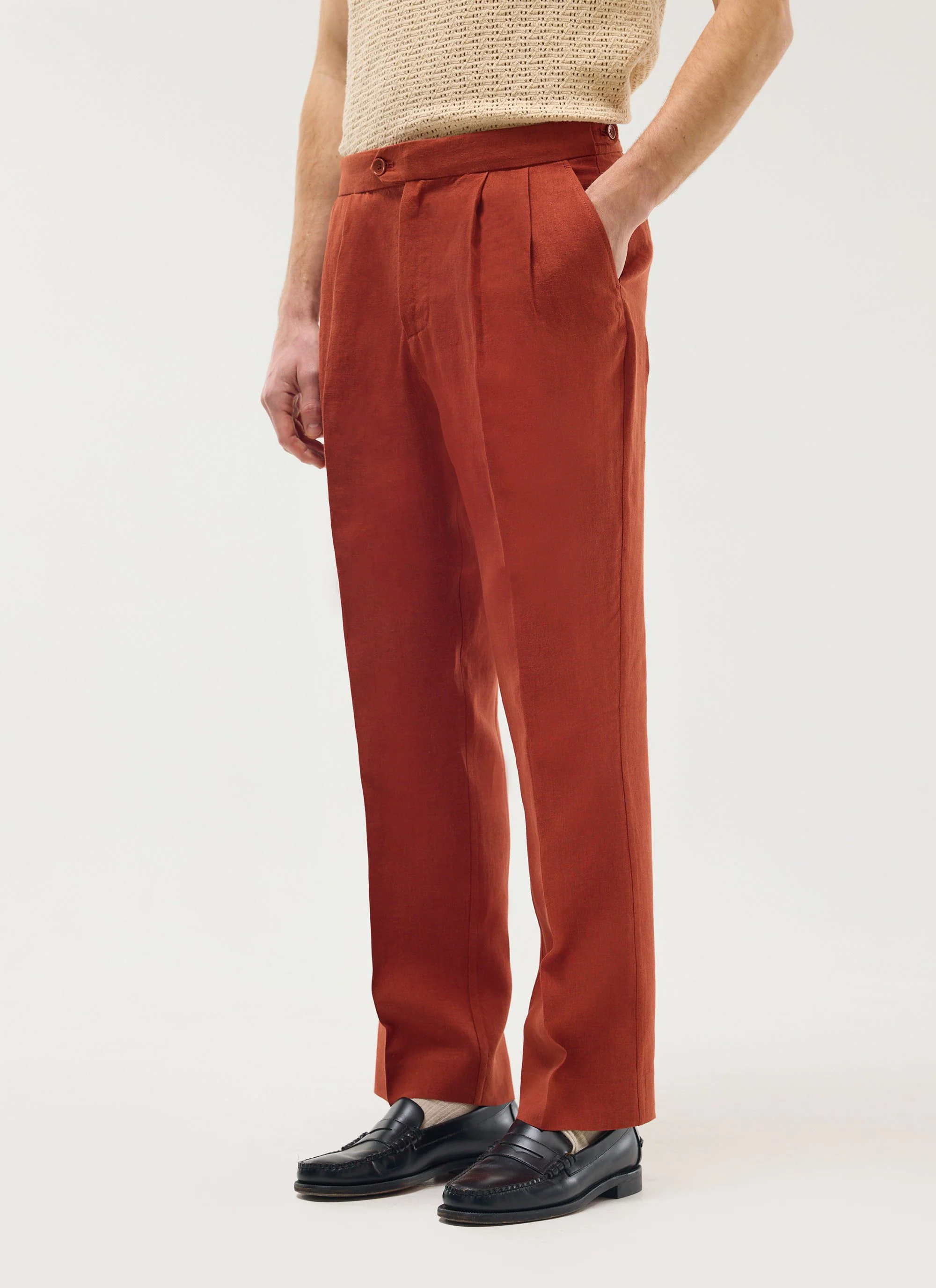 Pleated Tailored Trousers | Linen | Rust - Image 4