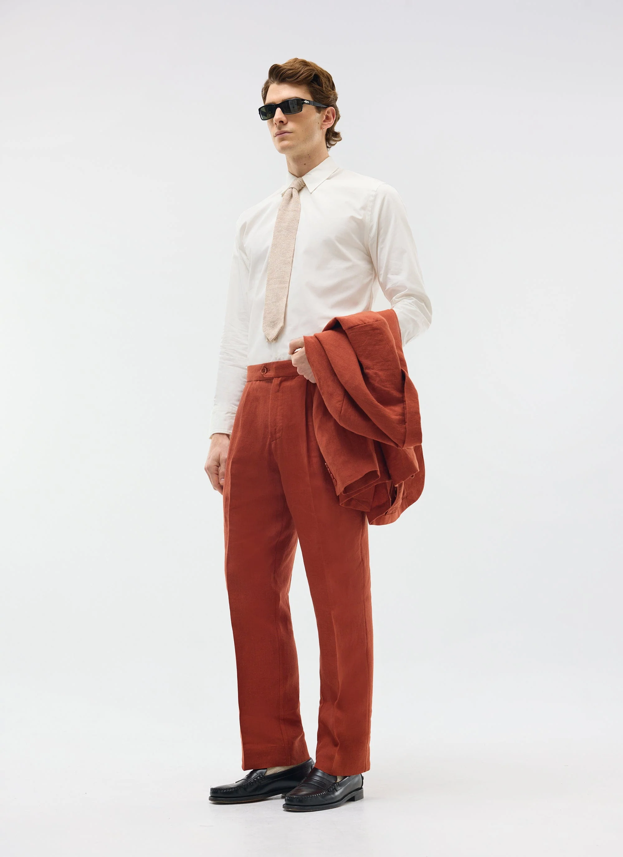 Pleated Tailored Trousers | Linen | Rust - Image 5