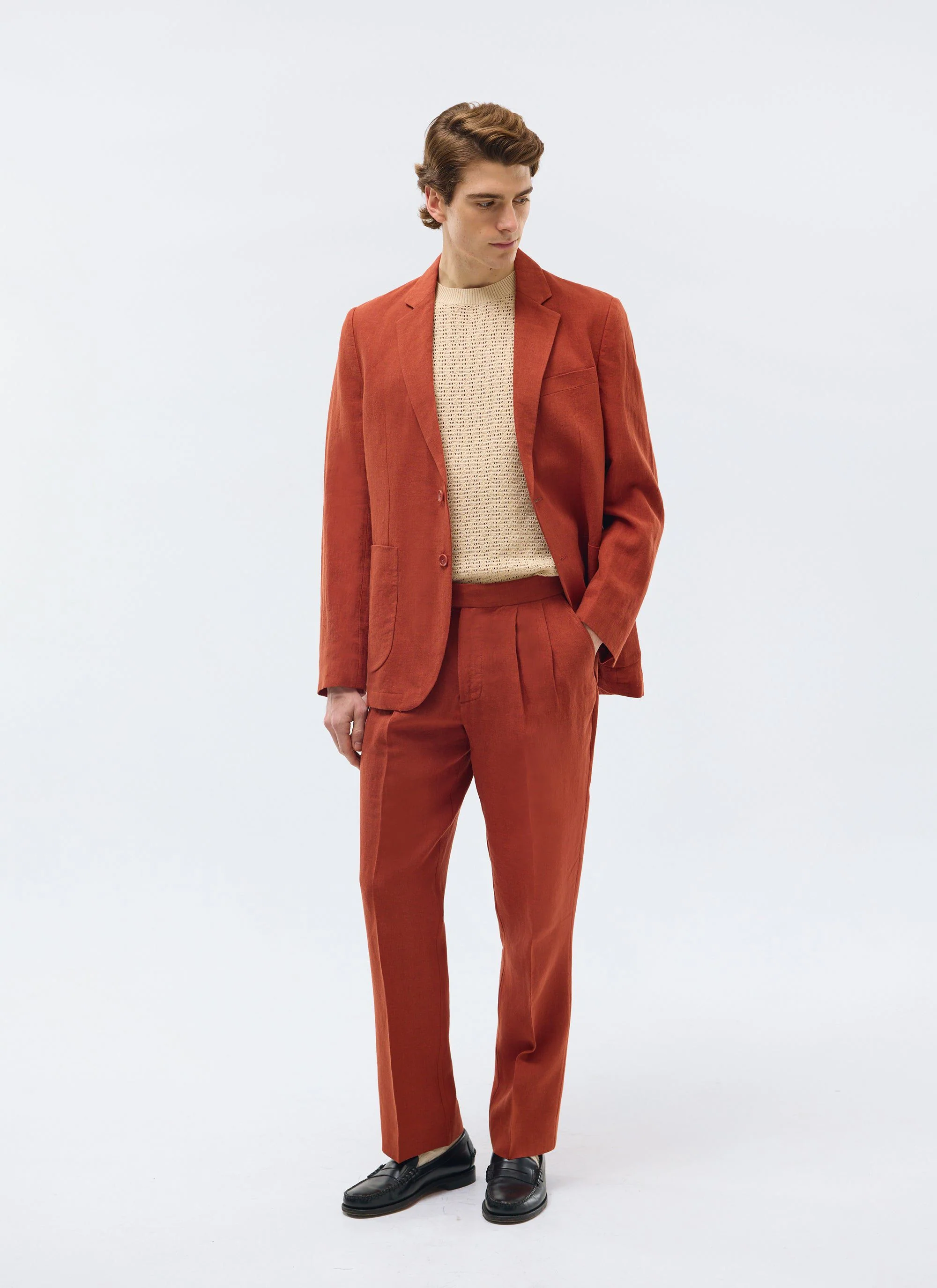 Pleated Tailored Trousers | Linen | Rust - Image 9