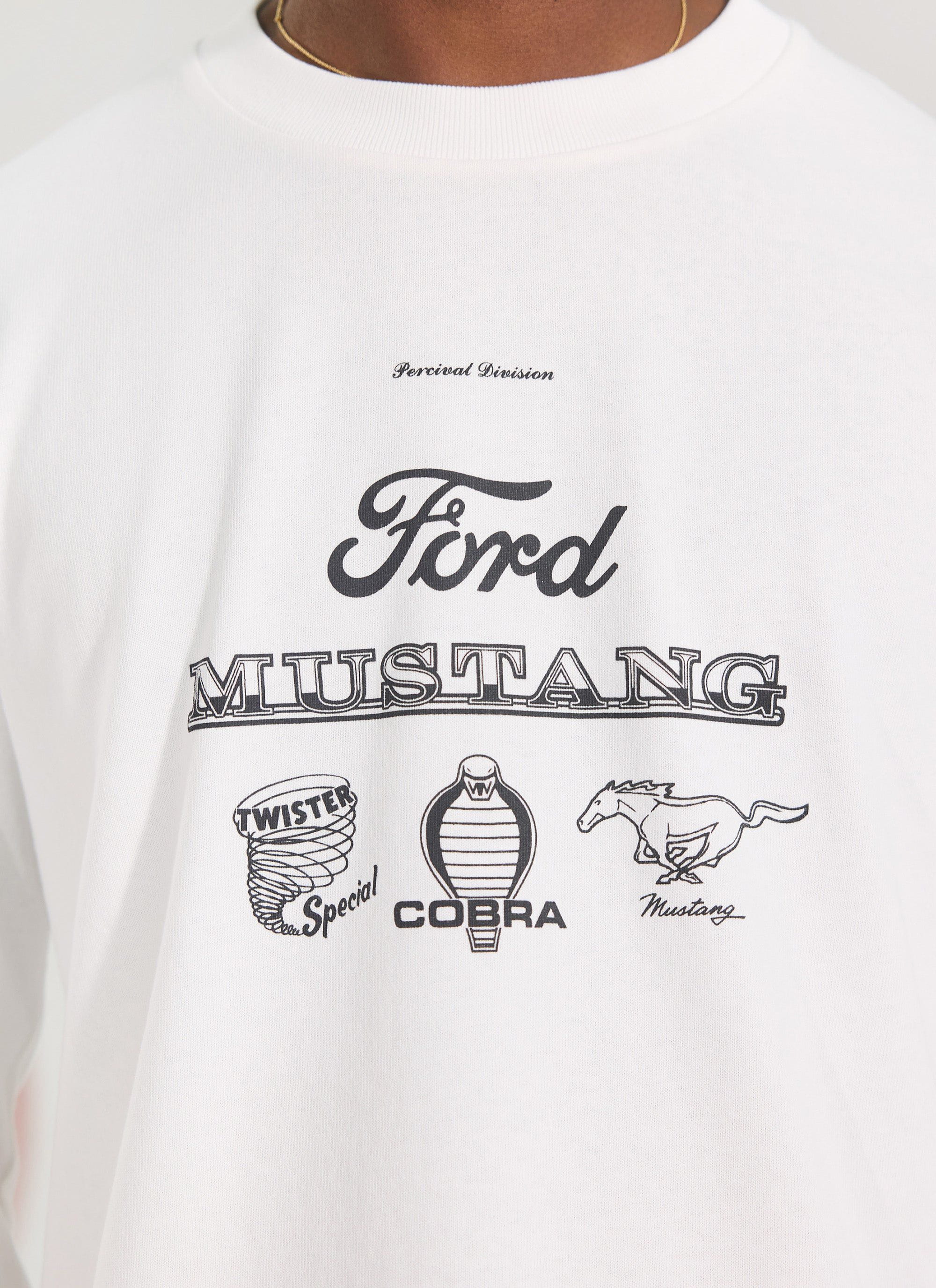 Raceway '69 Mustang Long Sleeve T Shirt | Percival x Ford | White - Image 4