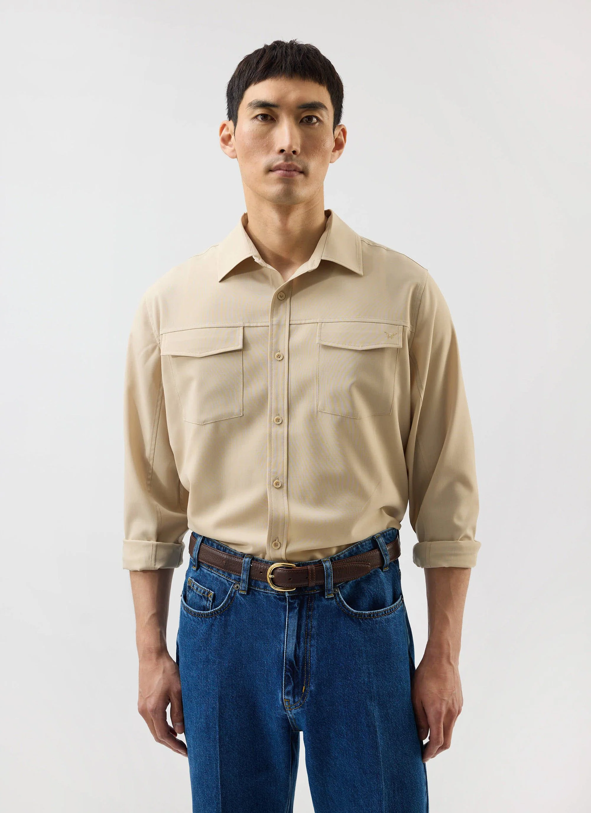 Men's Long Sleeve Safari Shirt | Percival x Warren | Camel Beige - Image 4