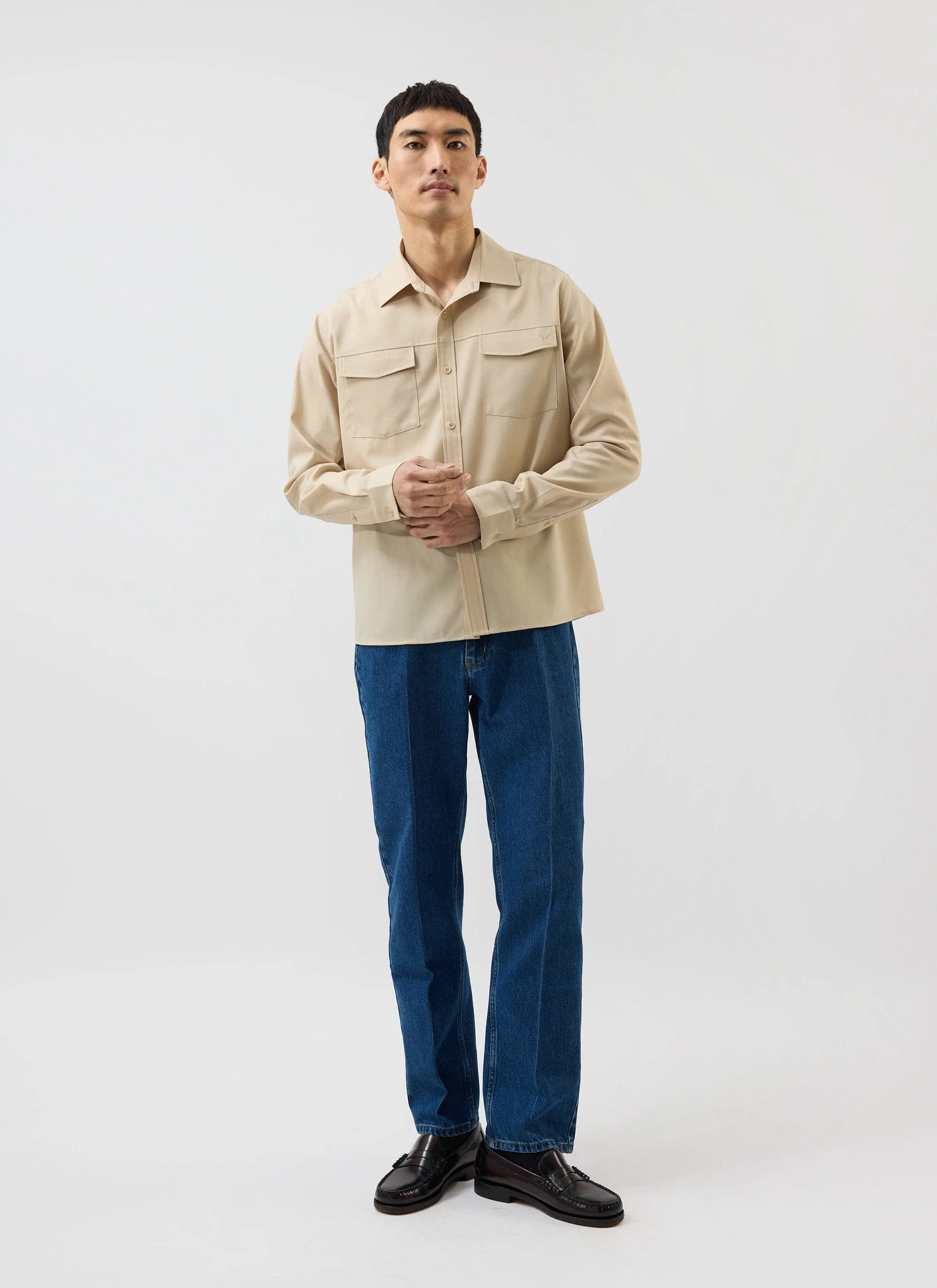 Men's Long Sleeve Safari Shirt | Percival x Warren | Camel Beige - Image 6